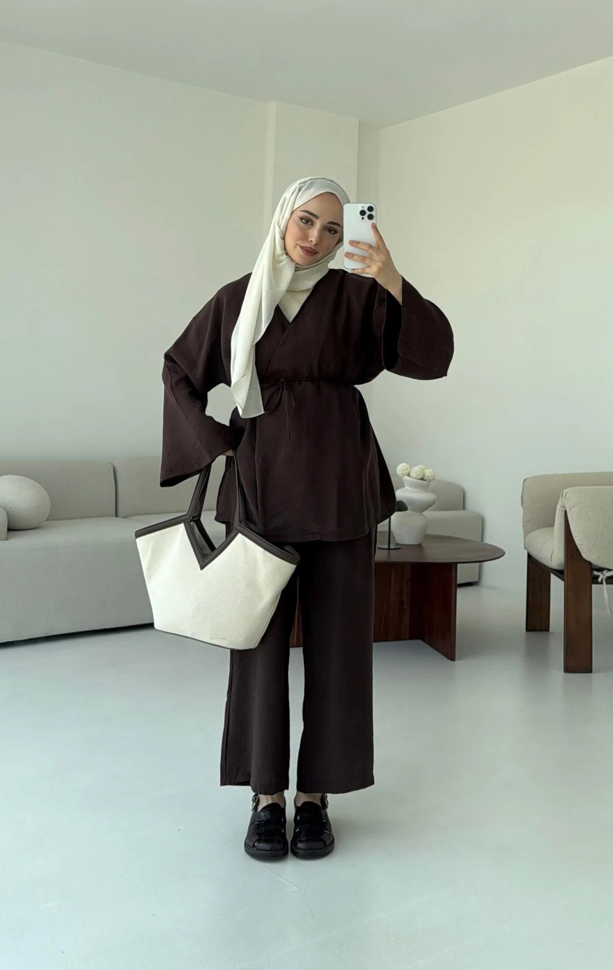 Bluz Biyeli Pantolon Takım Kahve