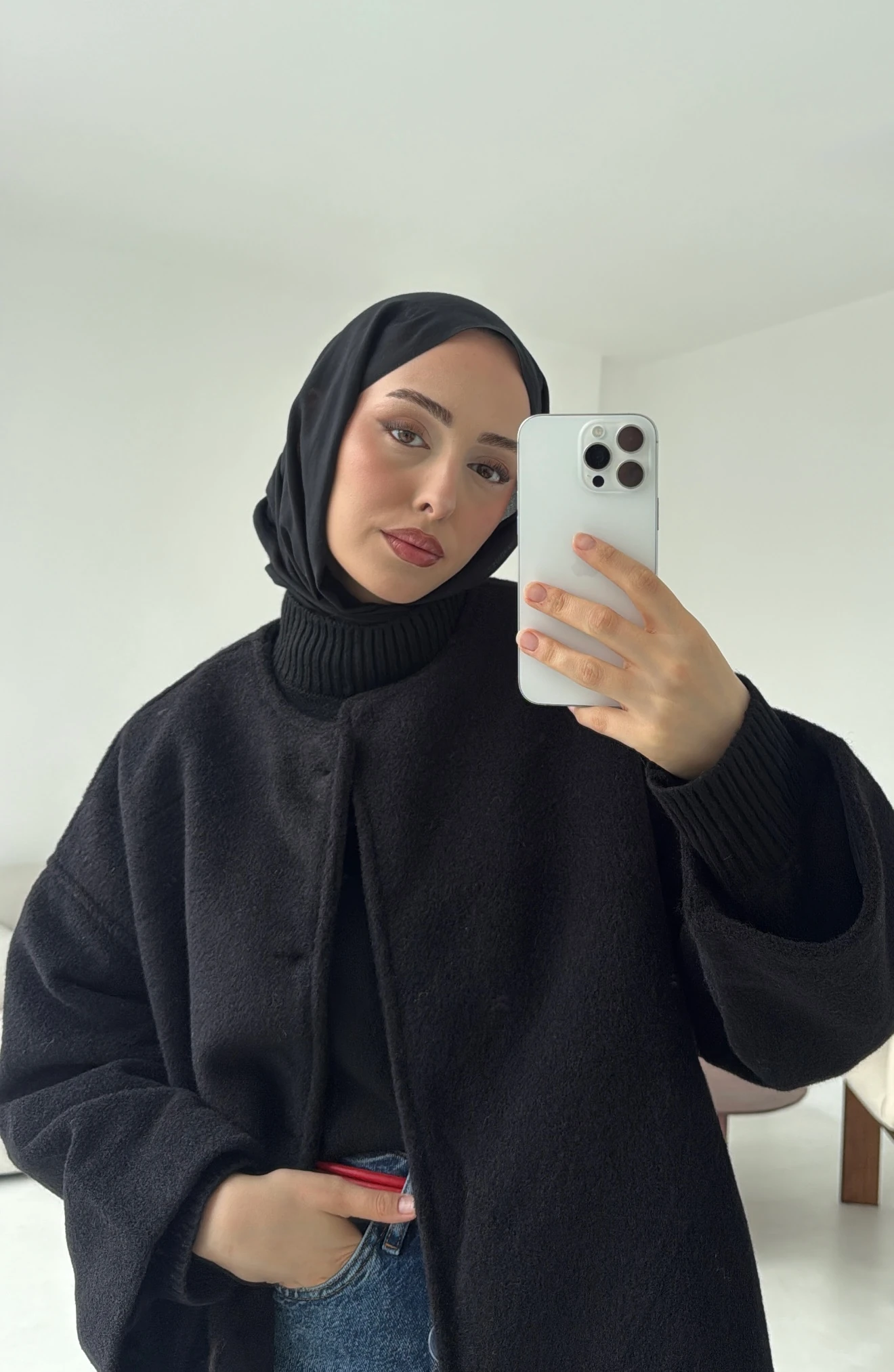 Gizli Düğmeli Kaban Siyah