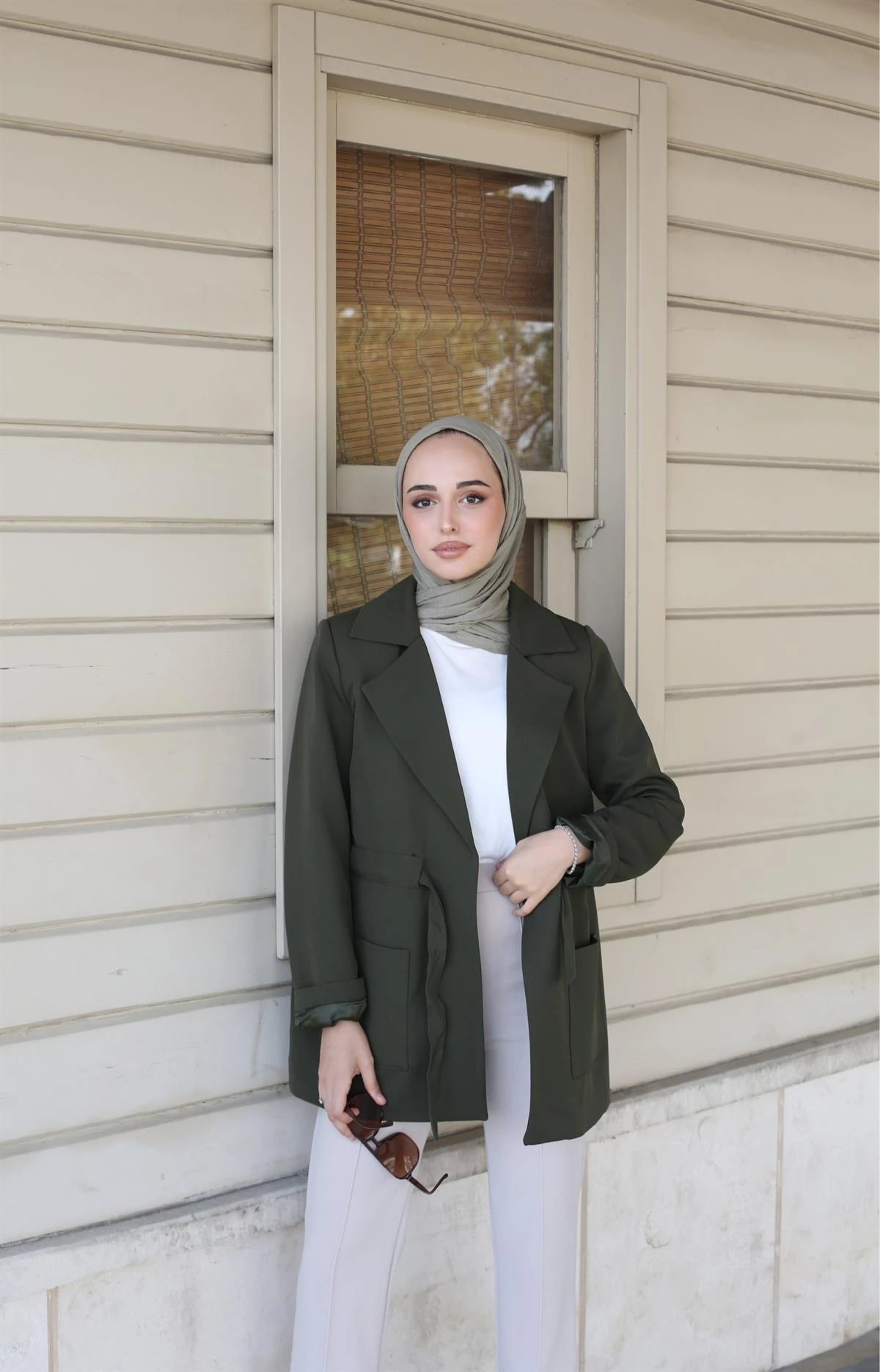 Beli Sıkmalı Astarlı Ceket Haki