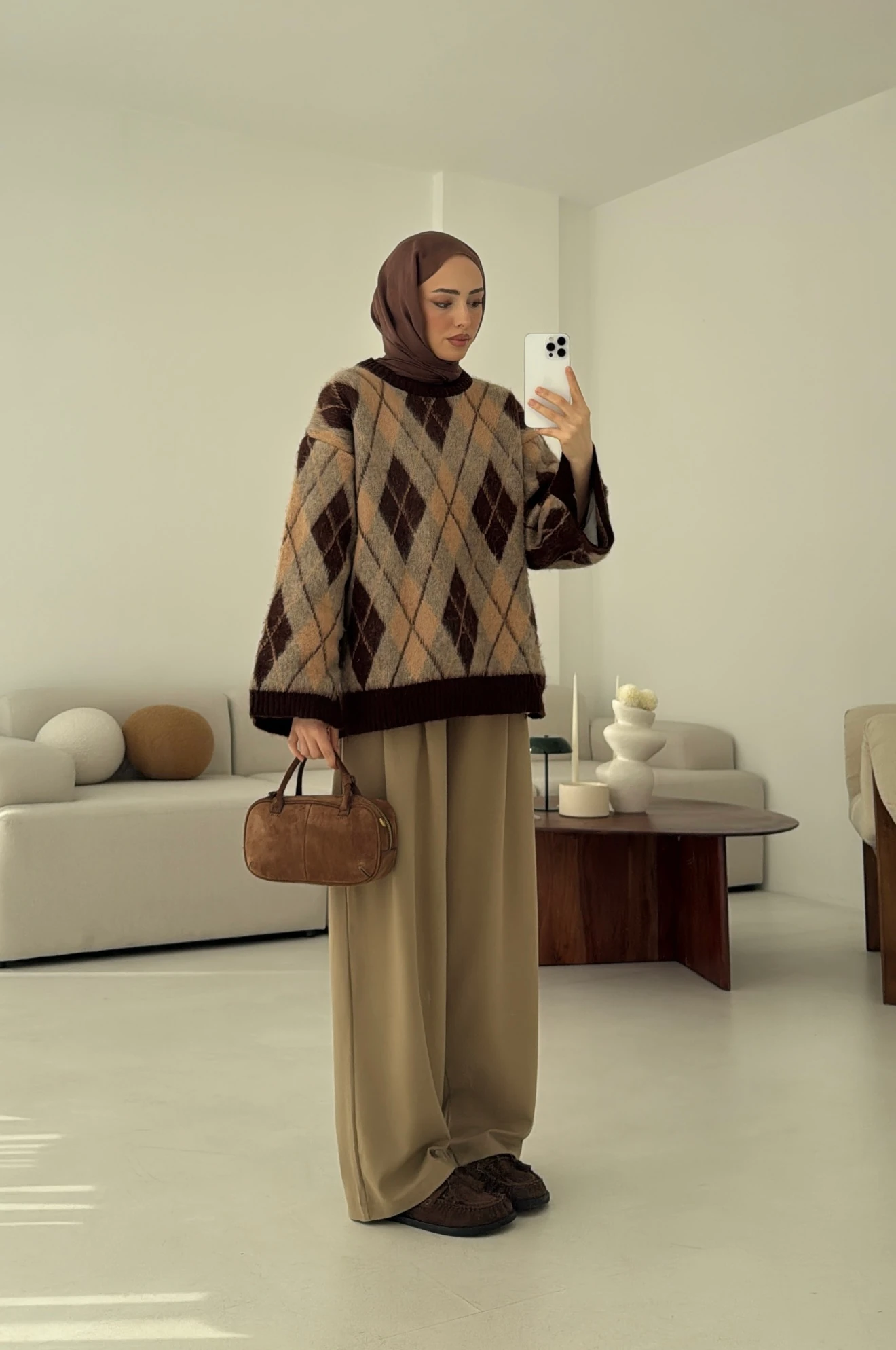 Kolu Yırtmaç Detay Tasarım Kazak Kahve