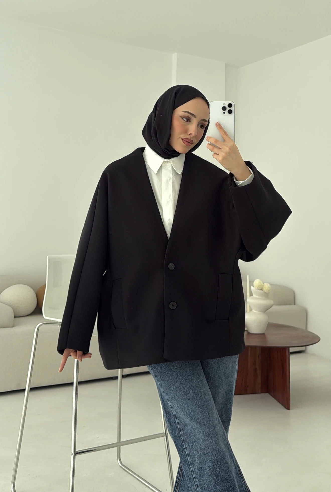 Soft Oversize Kaşe Kaban Siyah