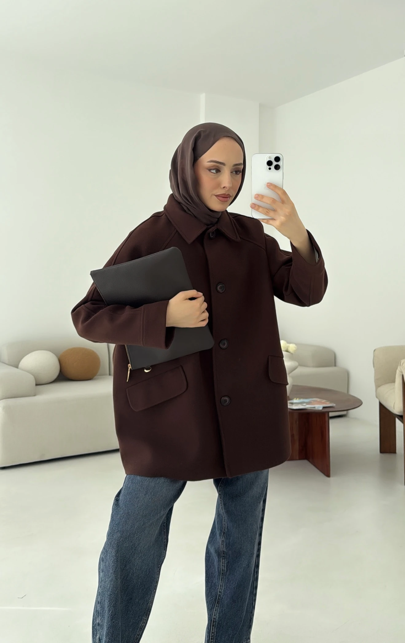 Ön Düğmeli Kaban Kahve