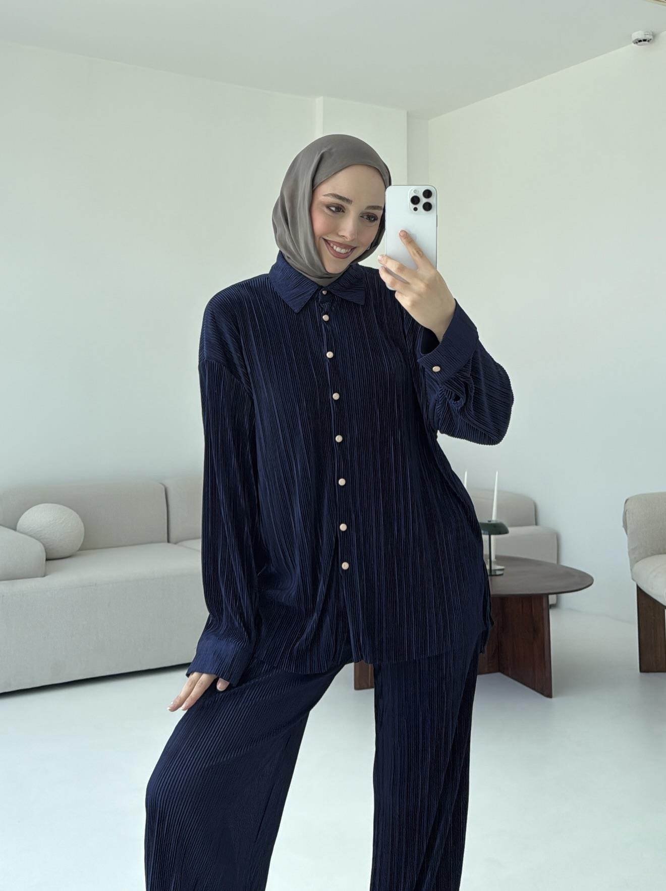 Düğmeli Piliseli Takım Lacivert