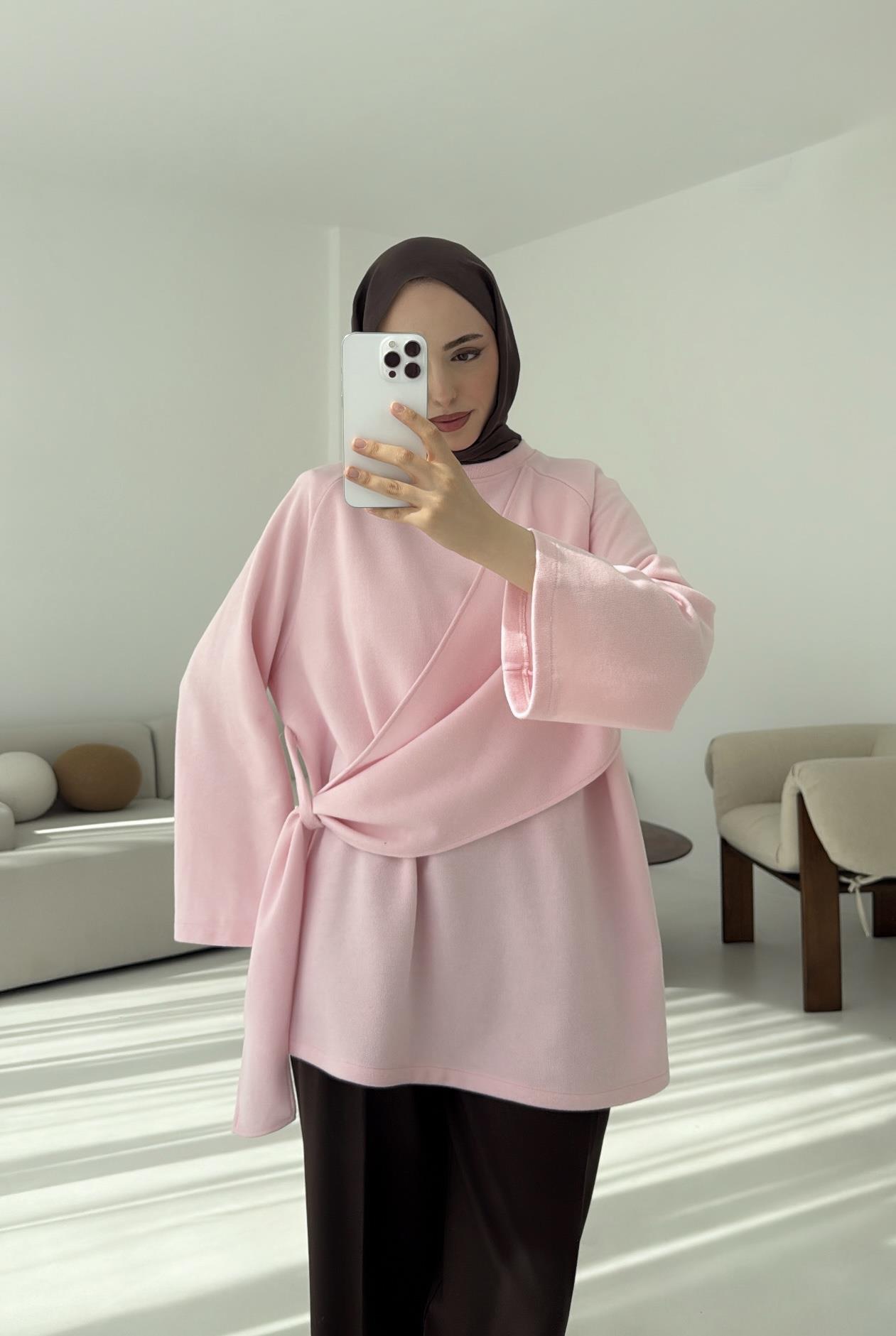 Yandan Şallı Tunik Pembe