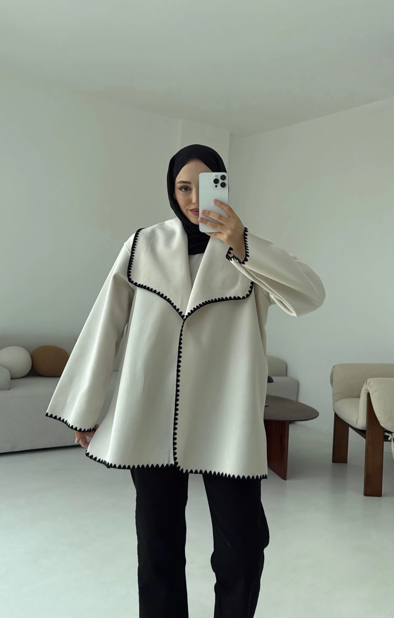 Dikişli Kaşe Ceket Bej