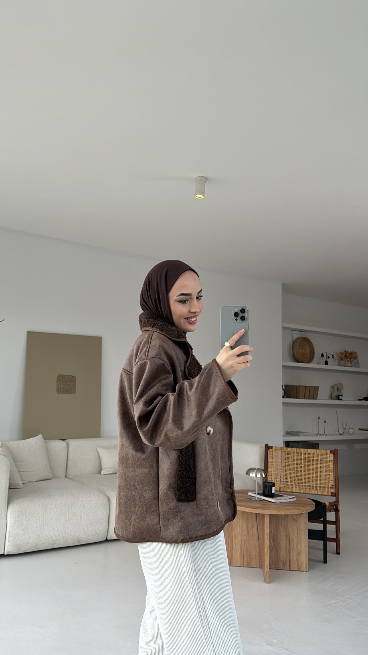 Oversize İçi Kürklü Kaban Kahve