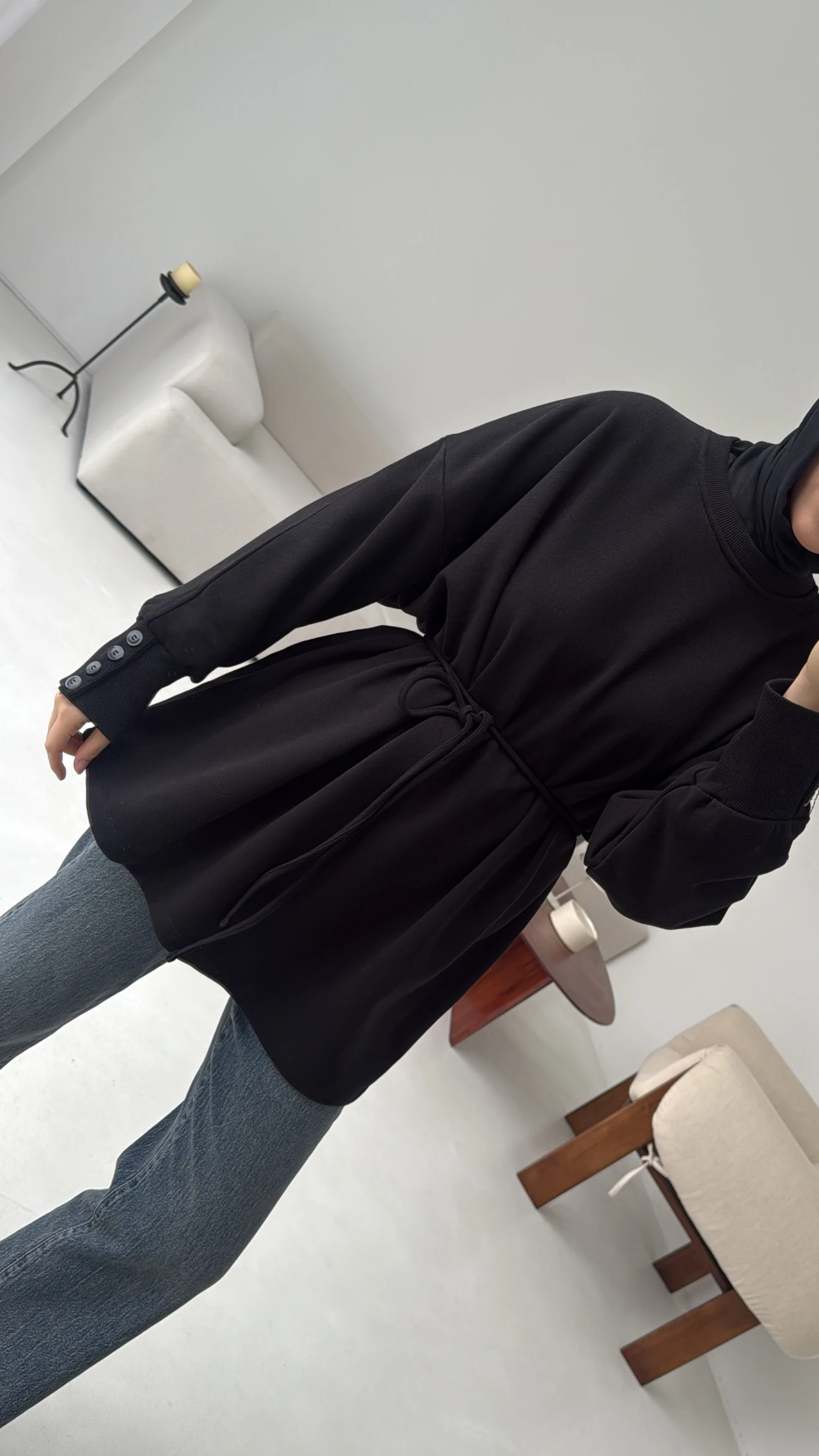 Manşeti Düğme Detay Swearshirt Siyah