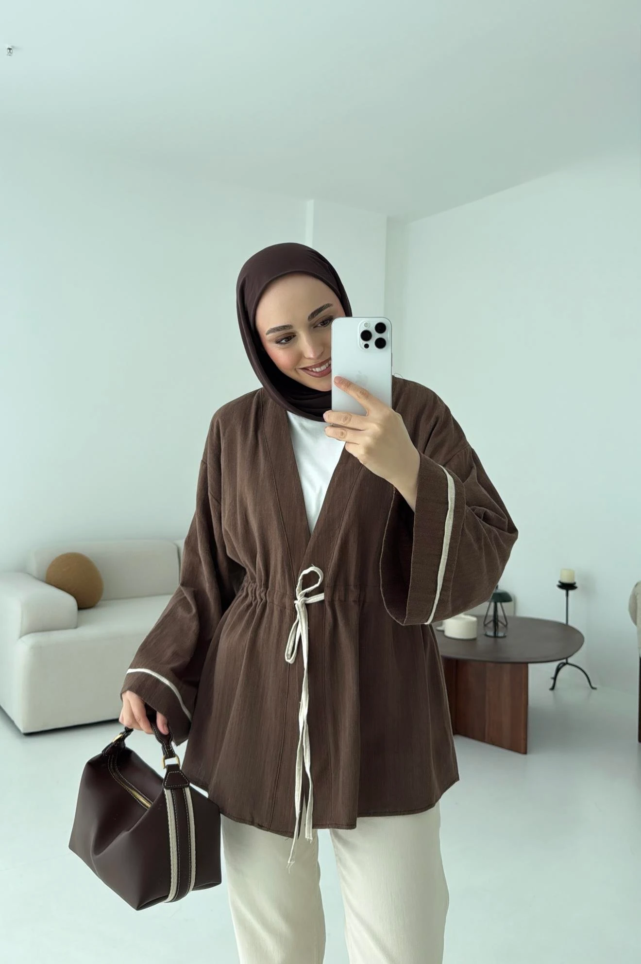 Kahve Bağlamalı Kimono