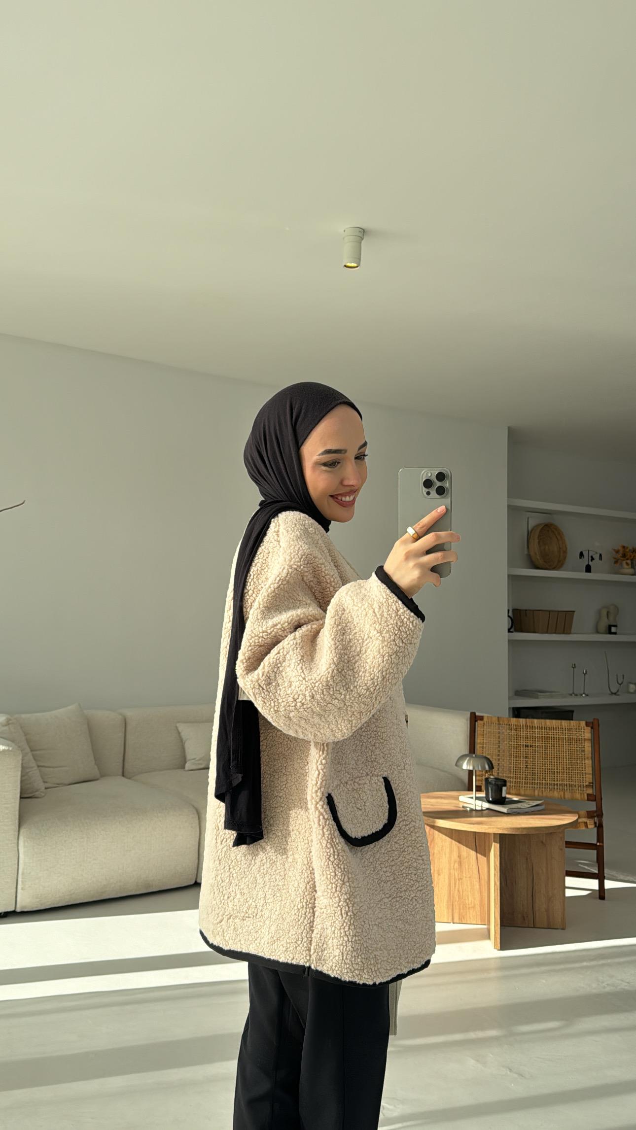 Düğmeli Oversize Teddy Ceket Bej