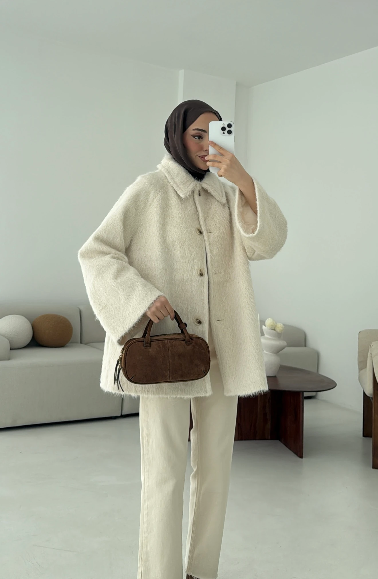 Mohair Reglan Kol Kaban Krem