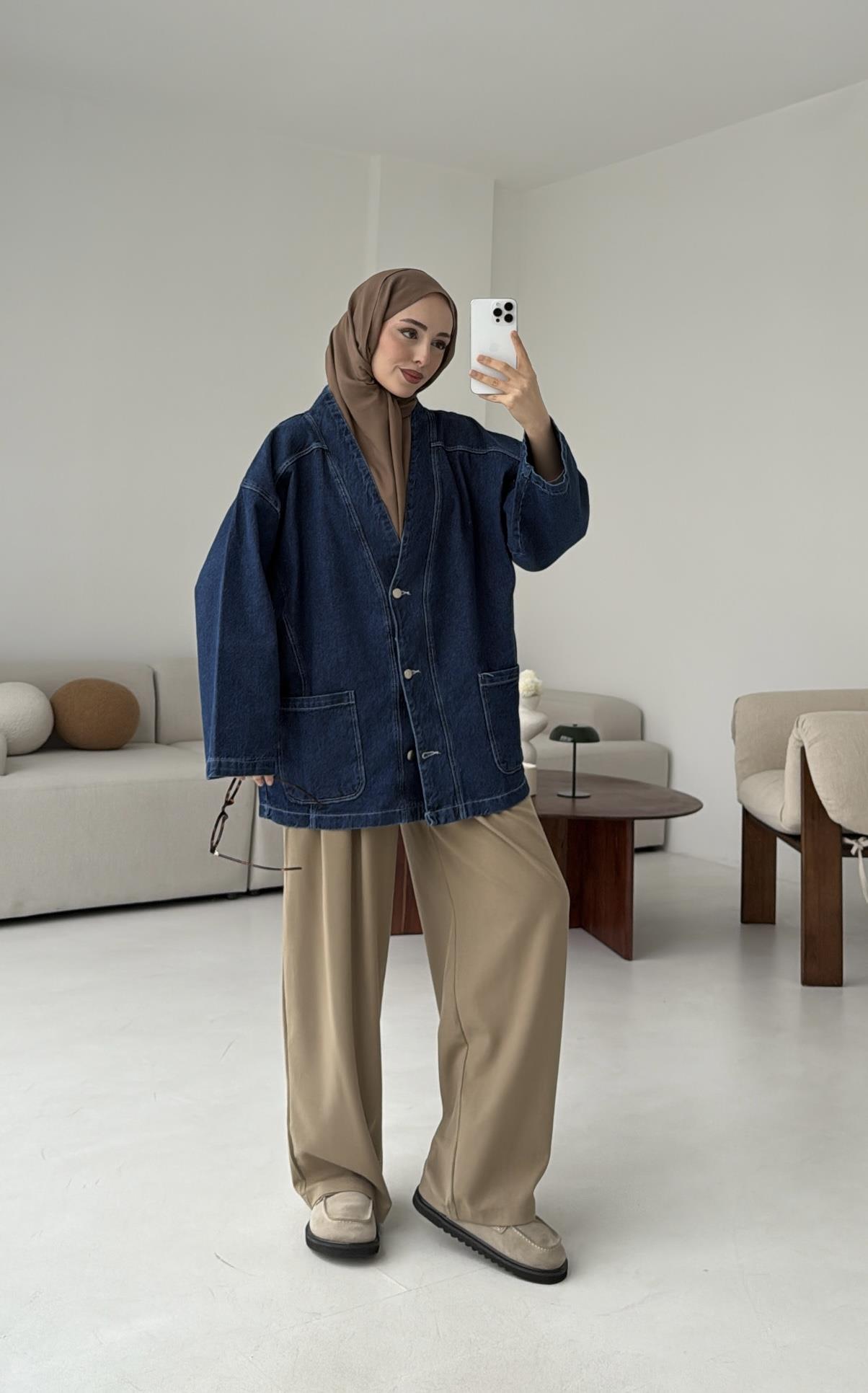 Oversize Wide Denim Ceket Mavi