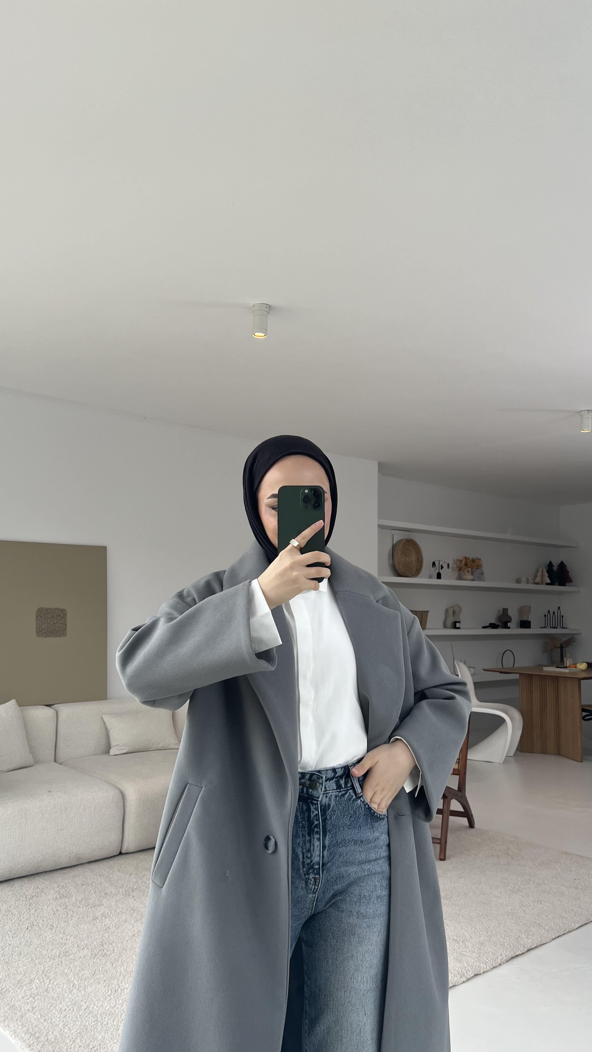 Premium Kaşe Kaban Gri