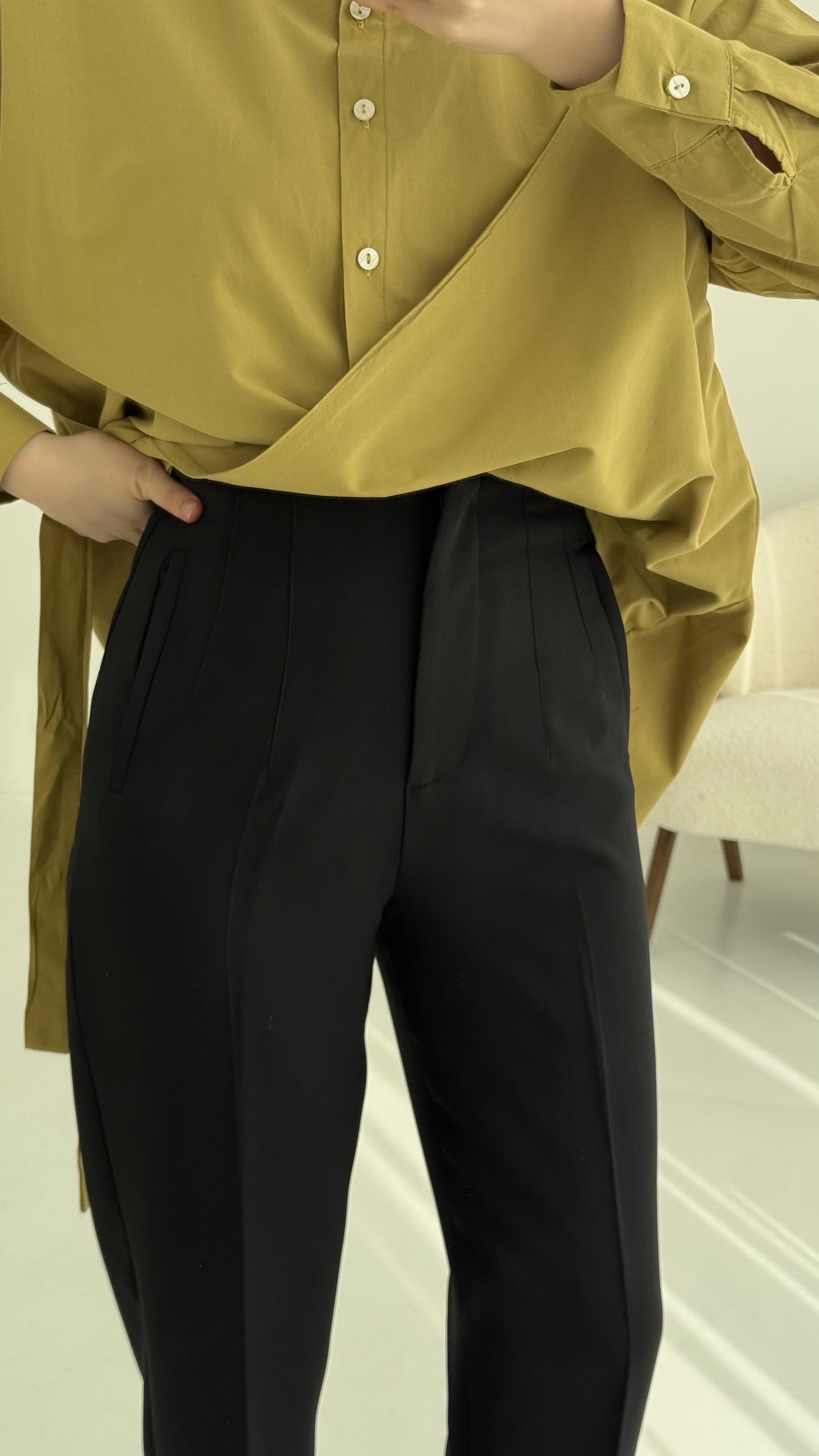Beli Pens Detay Kumaş Pantolon Siyah