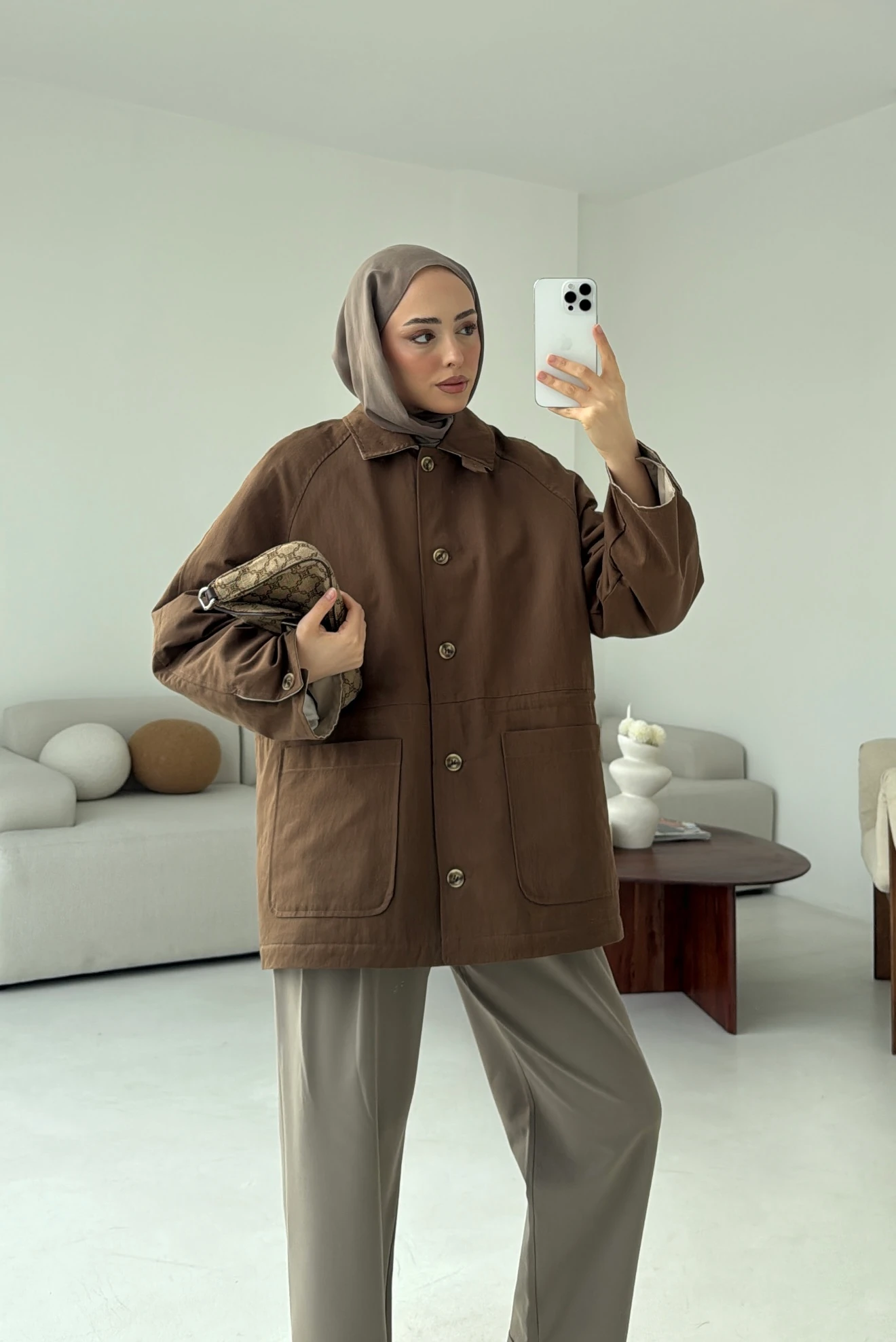 Beli Kordonlu Dolgulu Ceket Kahve