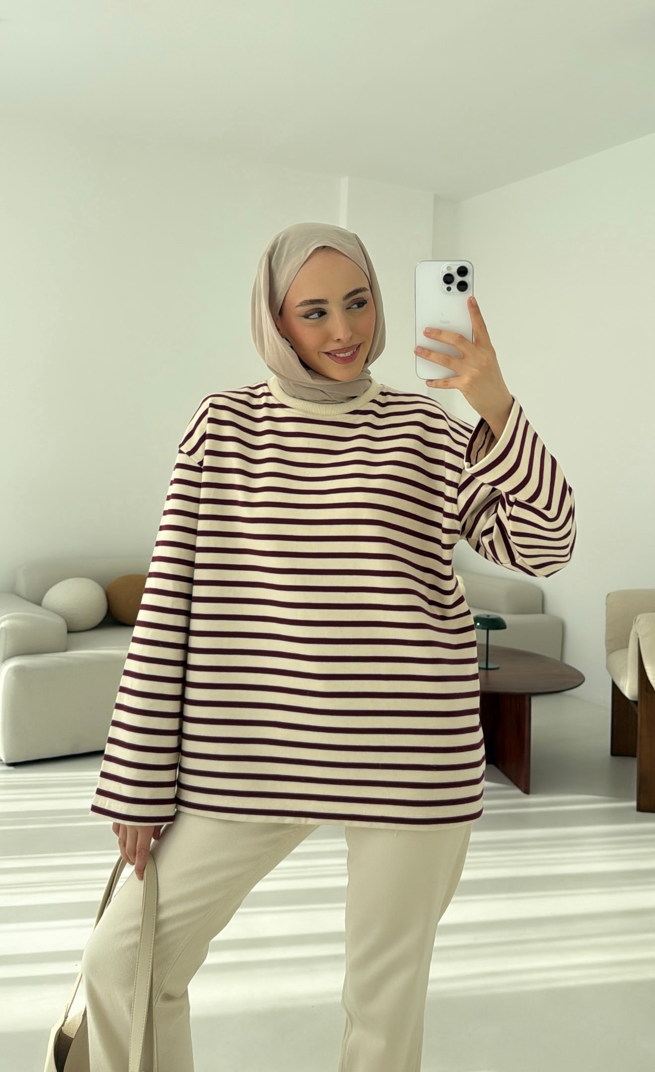 Bordo Çizgili Sweat