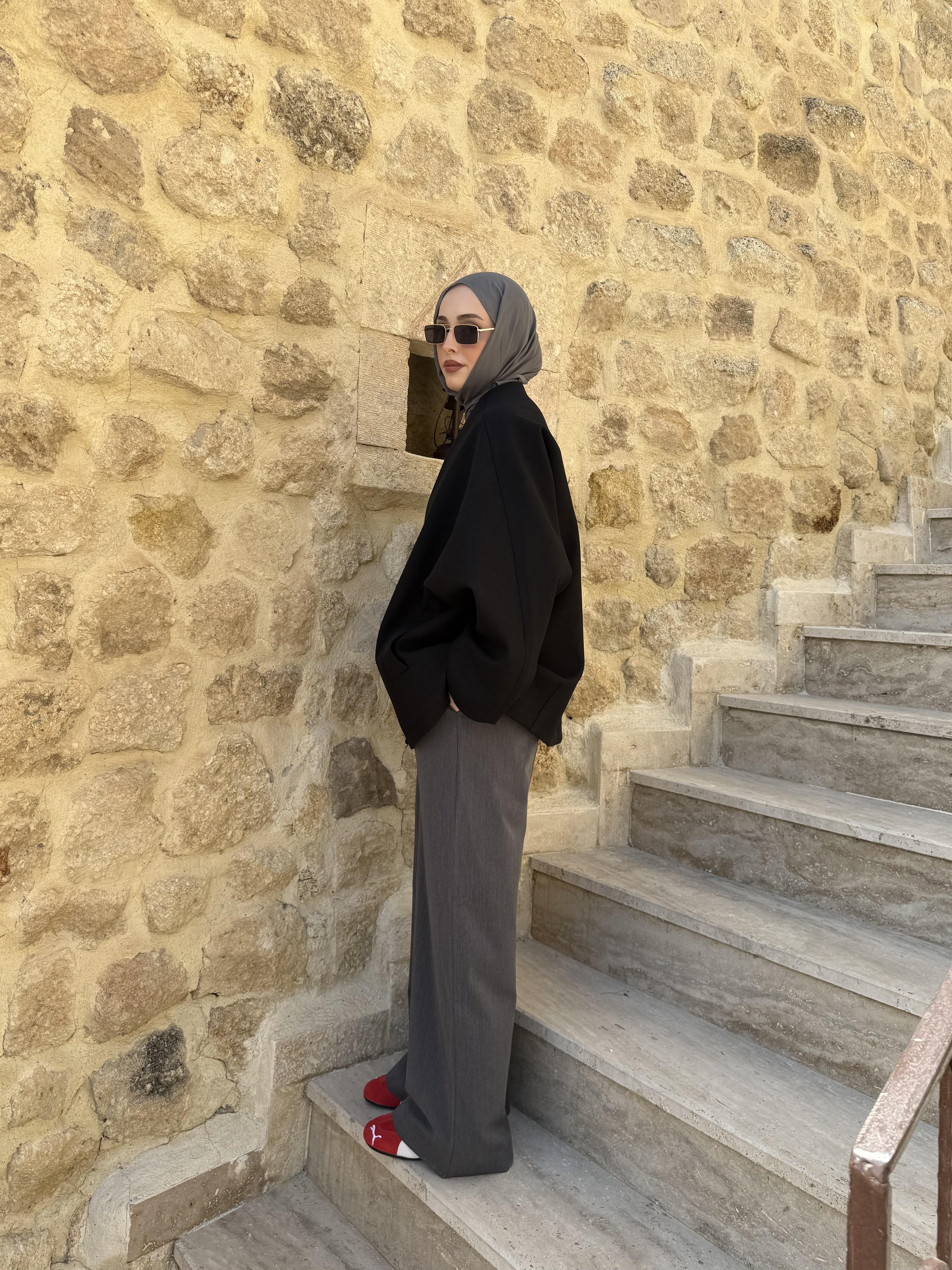 Soft Oversize Kaşe Kaban Siyah