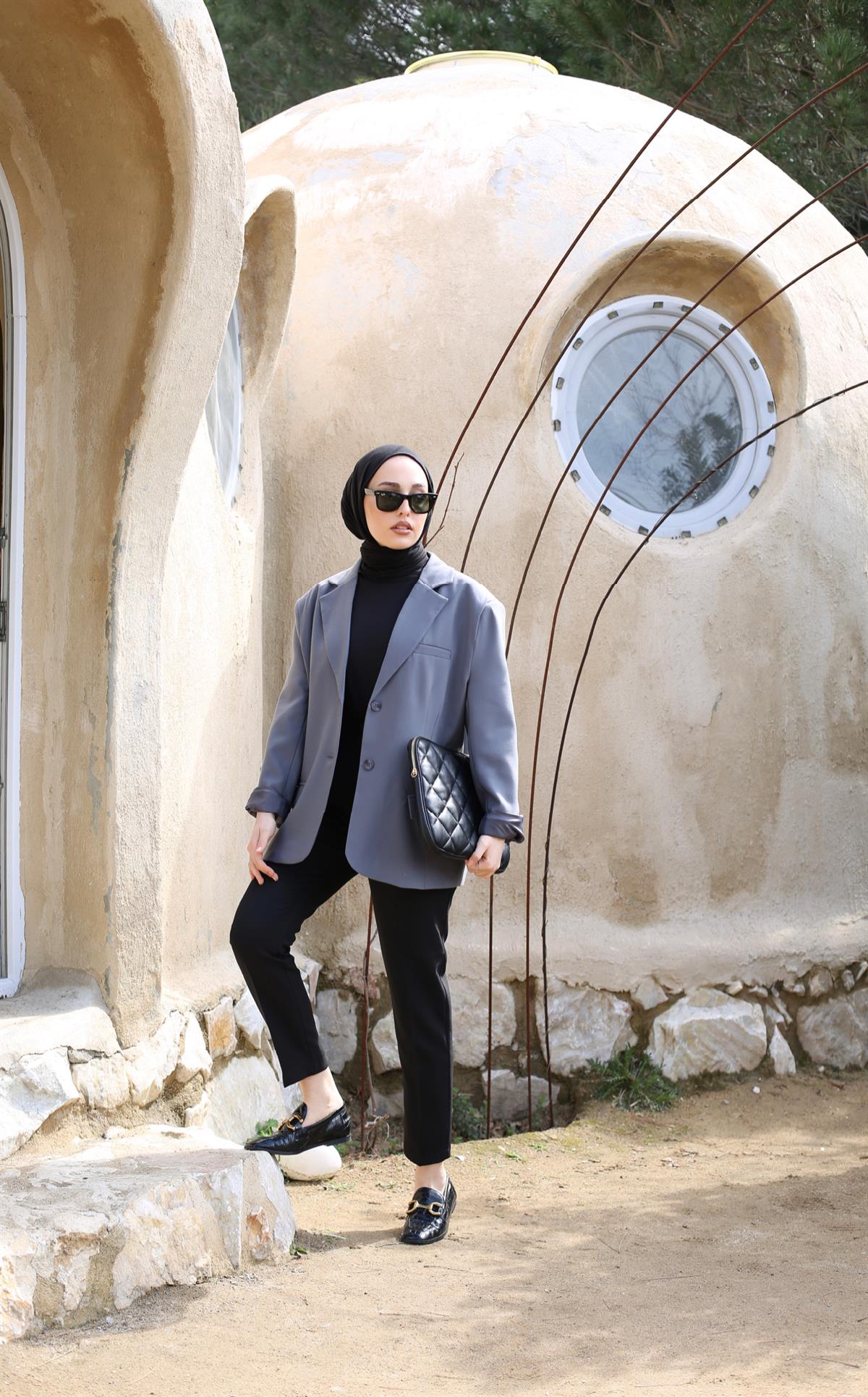 Oversize Kesim Blazer Ceket Antrasit