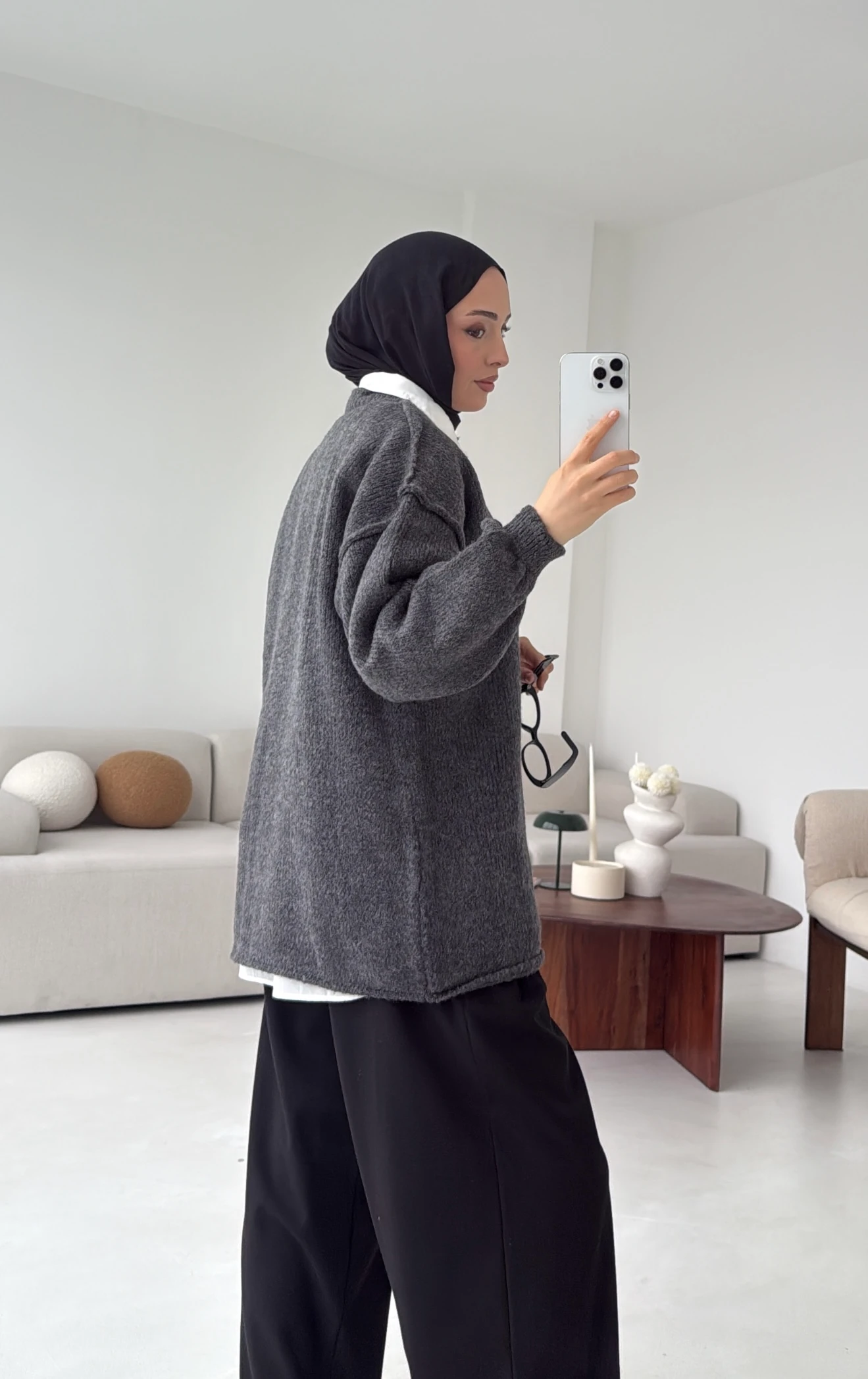 Düğmeli Triko Hırka Antrasit