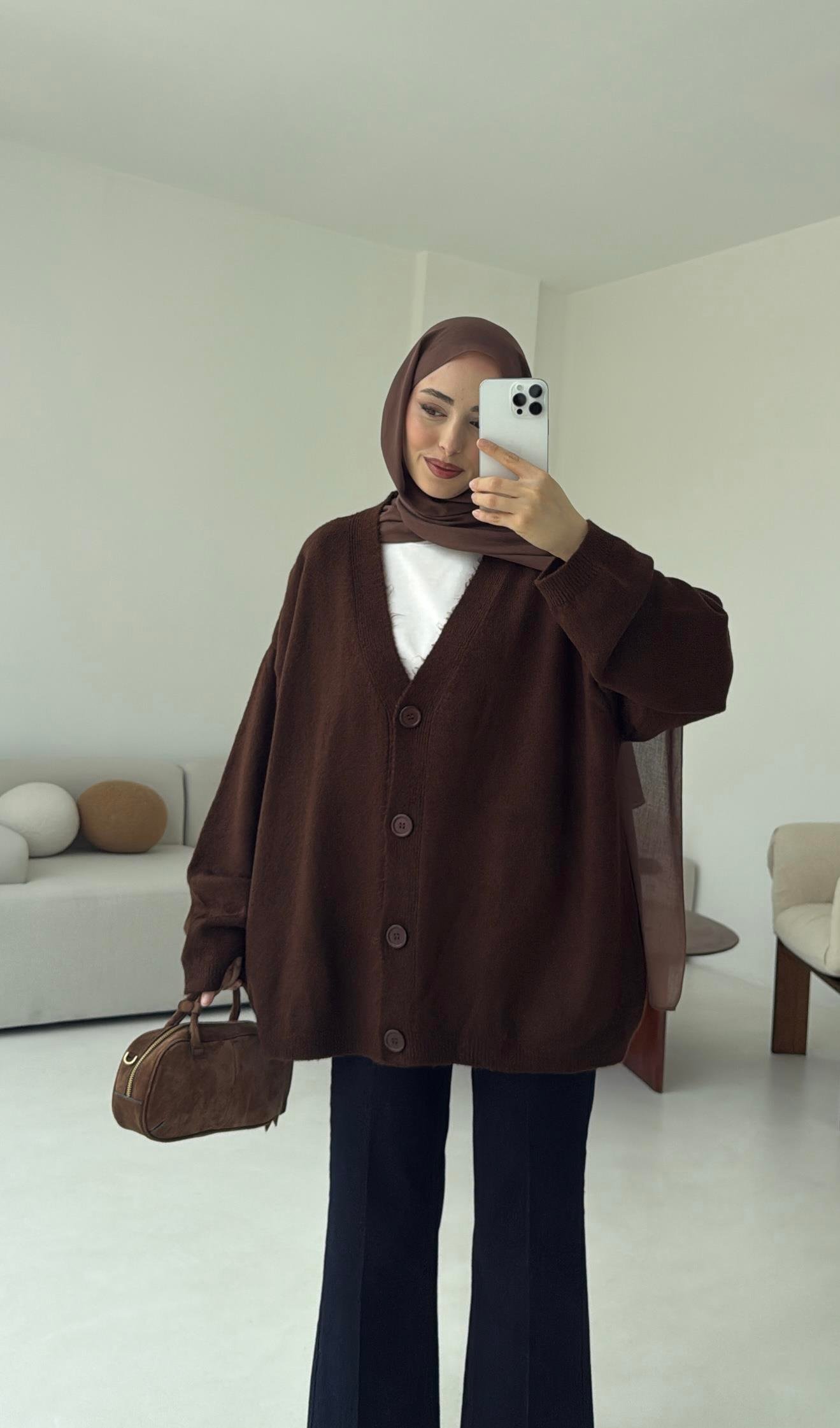 Oversize Yünlü Kazak Kahve