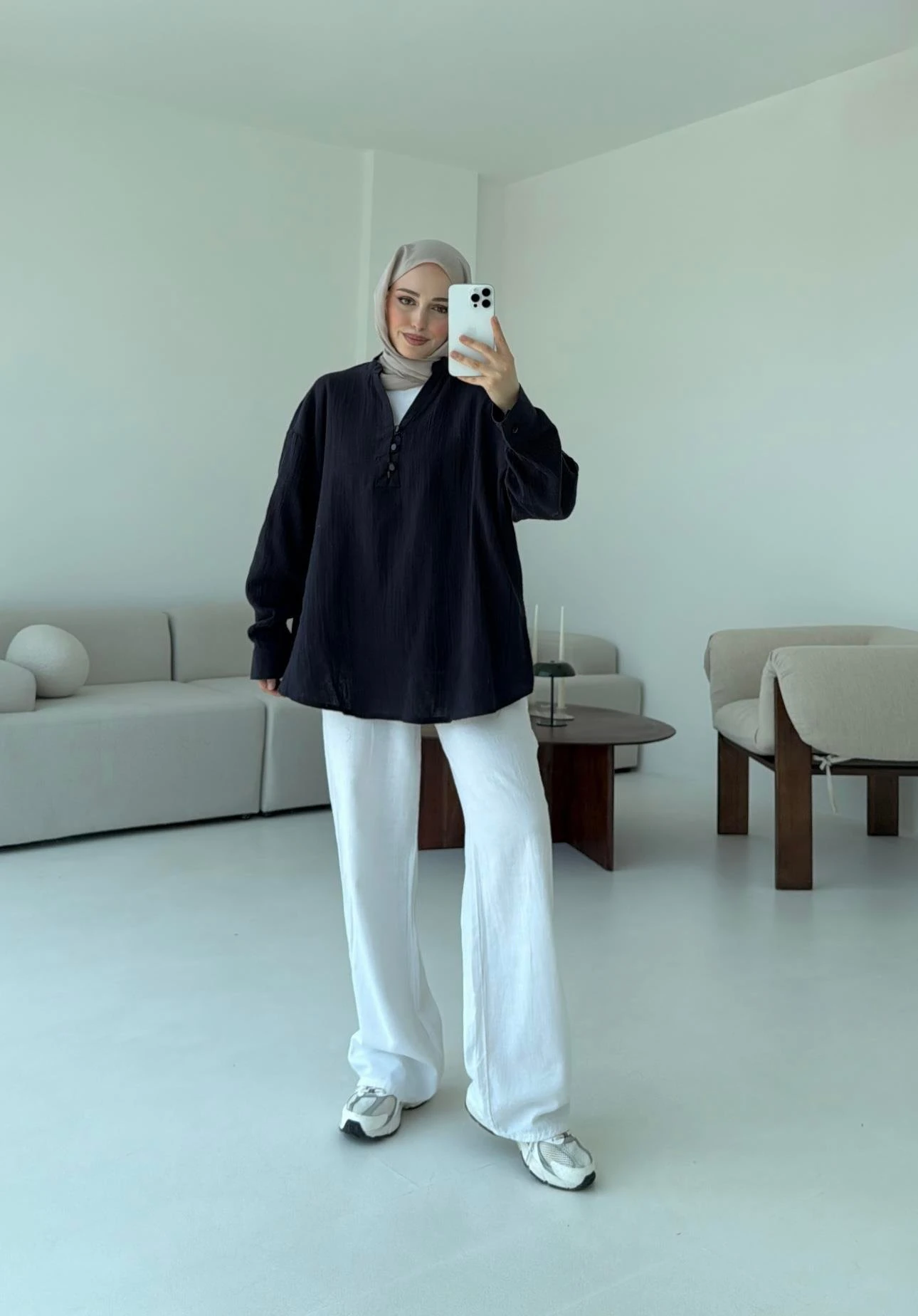 Müslin Düğmeli Gömlek Lacivert