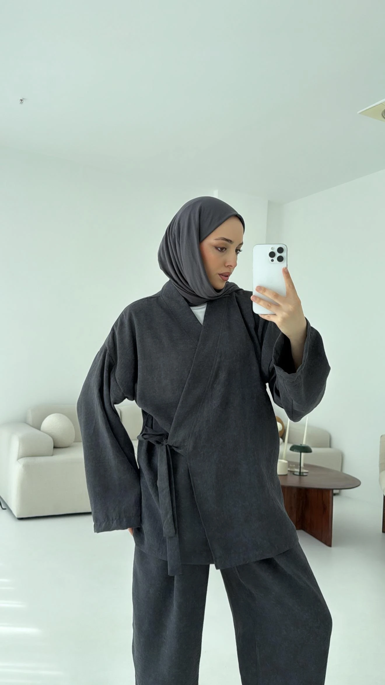 Keten Batik Bambu Kimono Antrasit