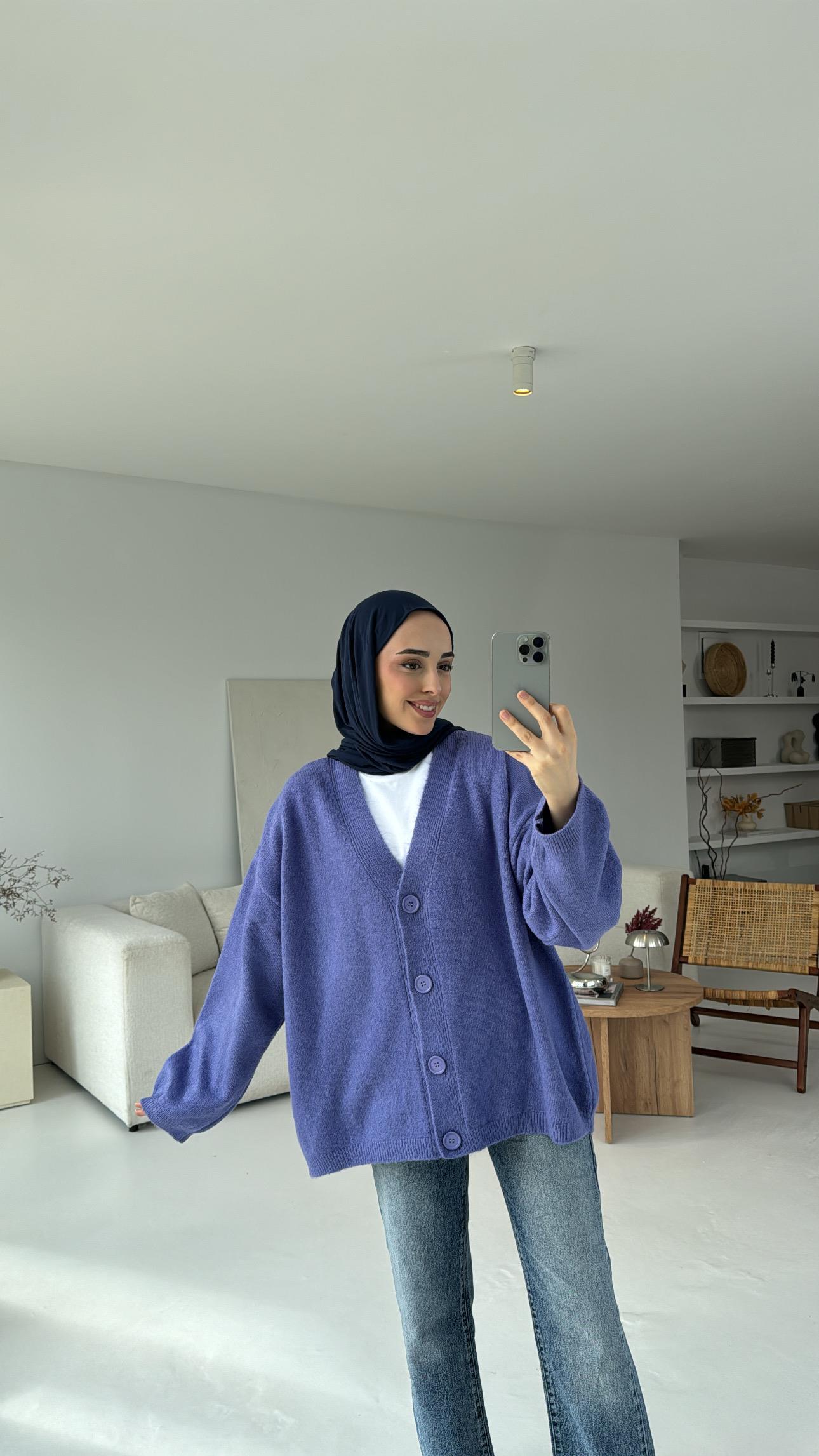 Oversize Yünlü Triko Hırka Lila