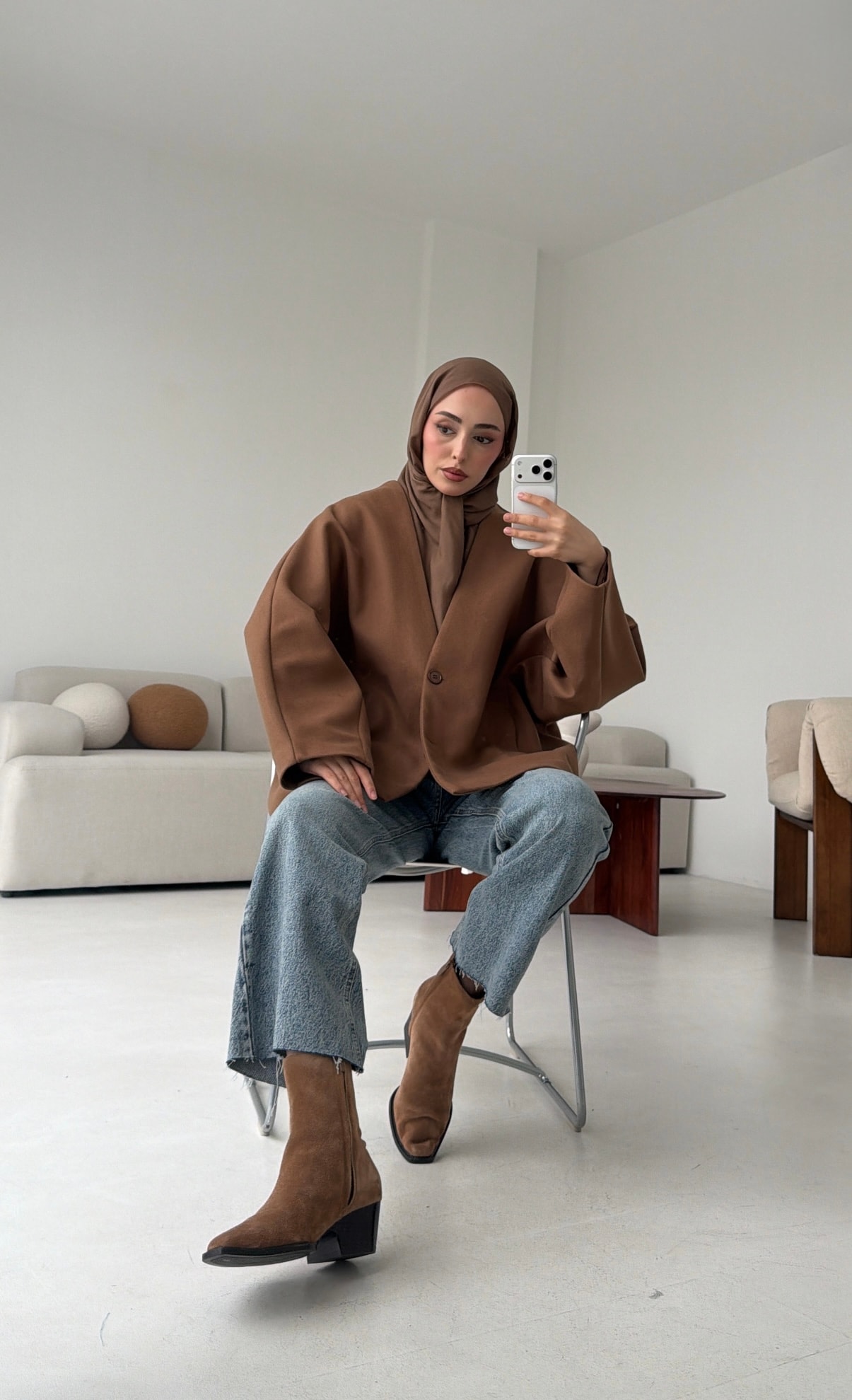 Soft Oversize Kaşe Kaban Kestane Kahve