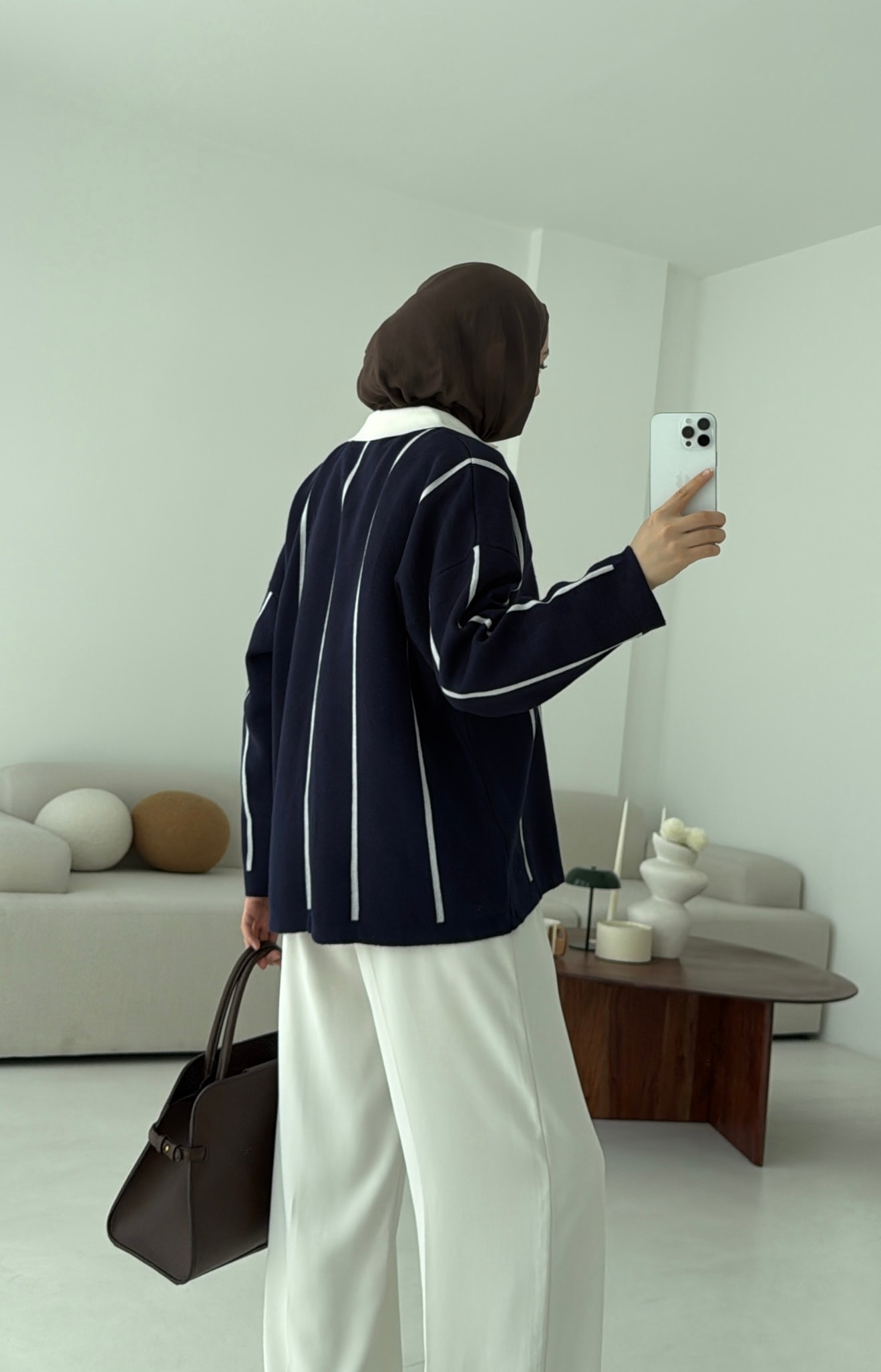 Lacivert-Kemik Polo Yaka Triko