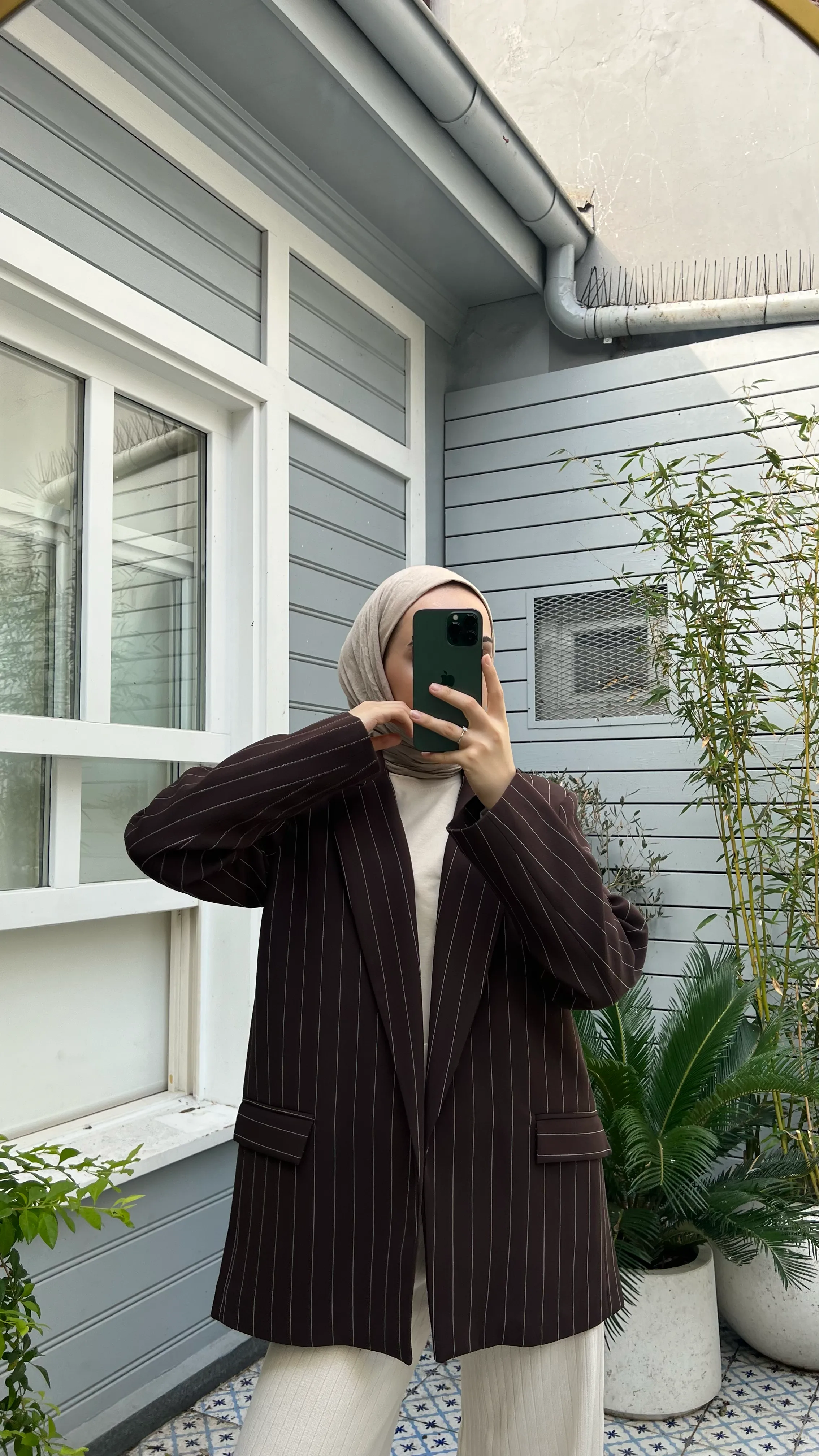 Kahve Çizgili Blazer Ceket