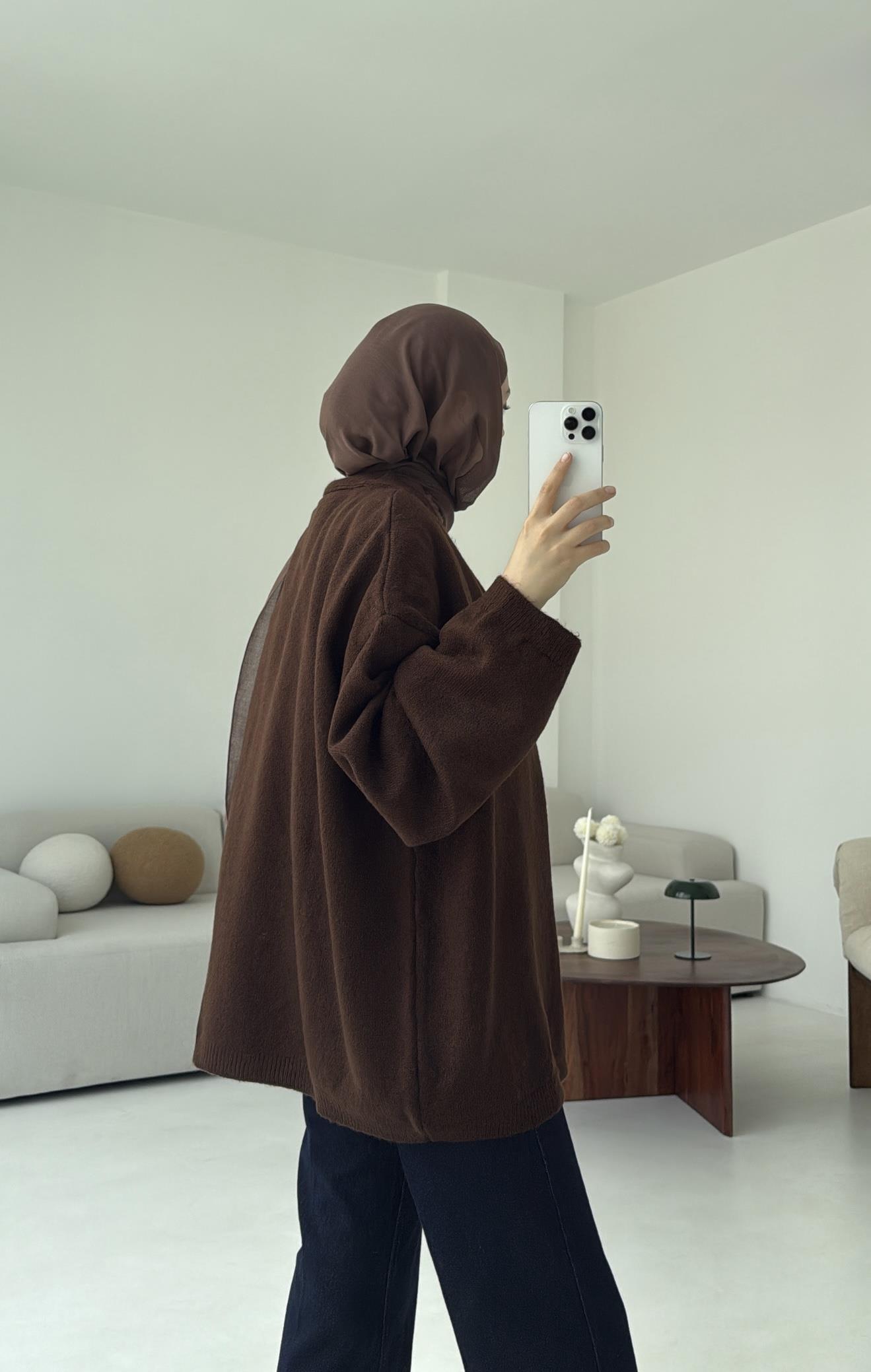 Oversize Yünlü Kazak Kahve