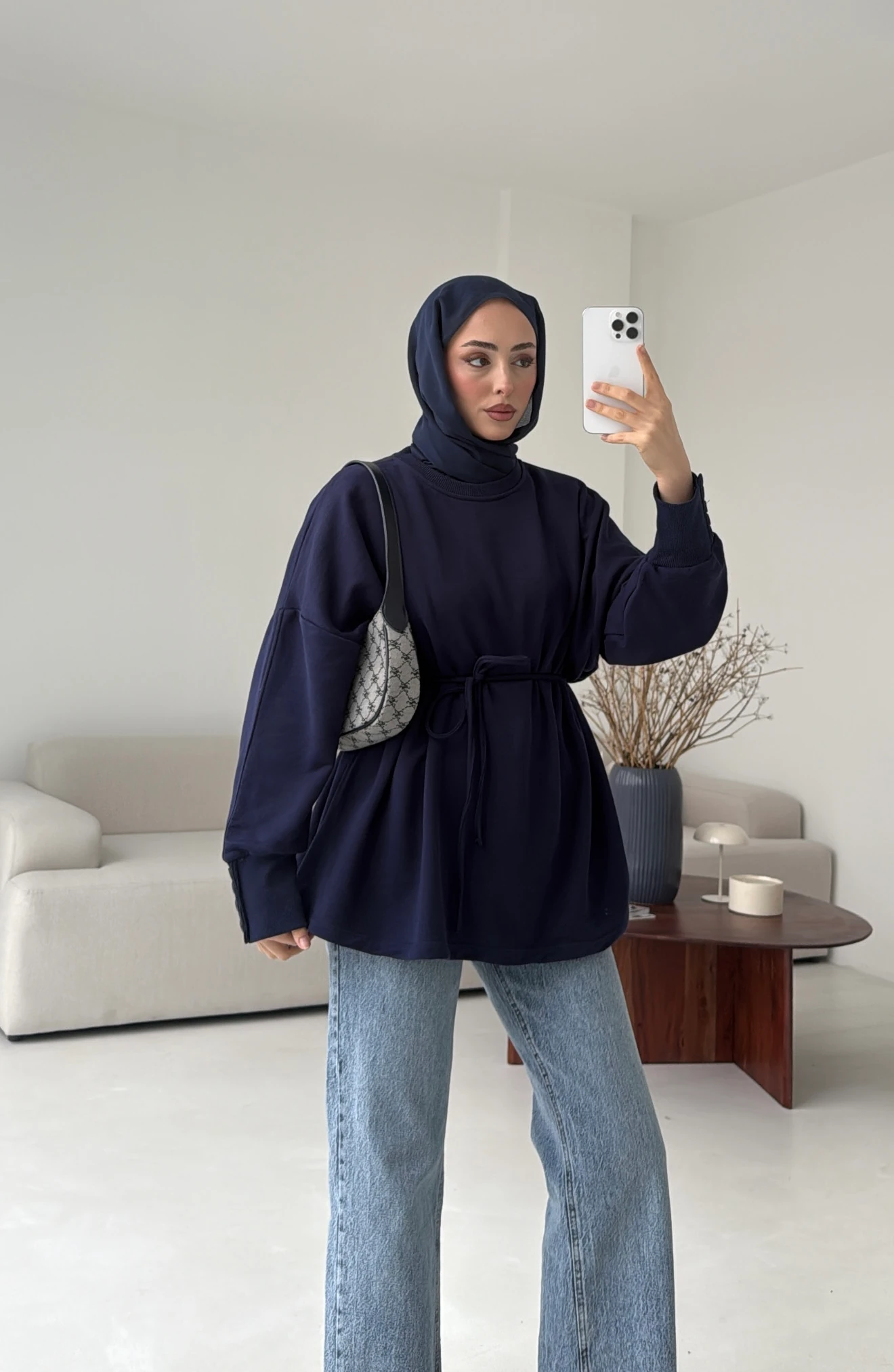 Manşeti Düğme Detay Swearshirt Lacivert