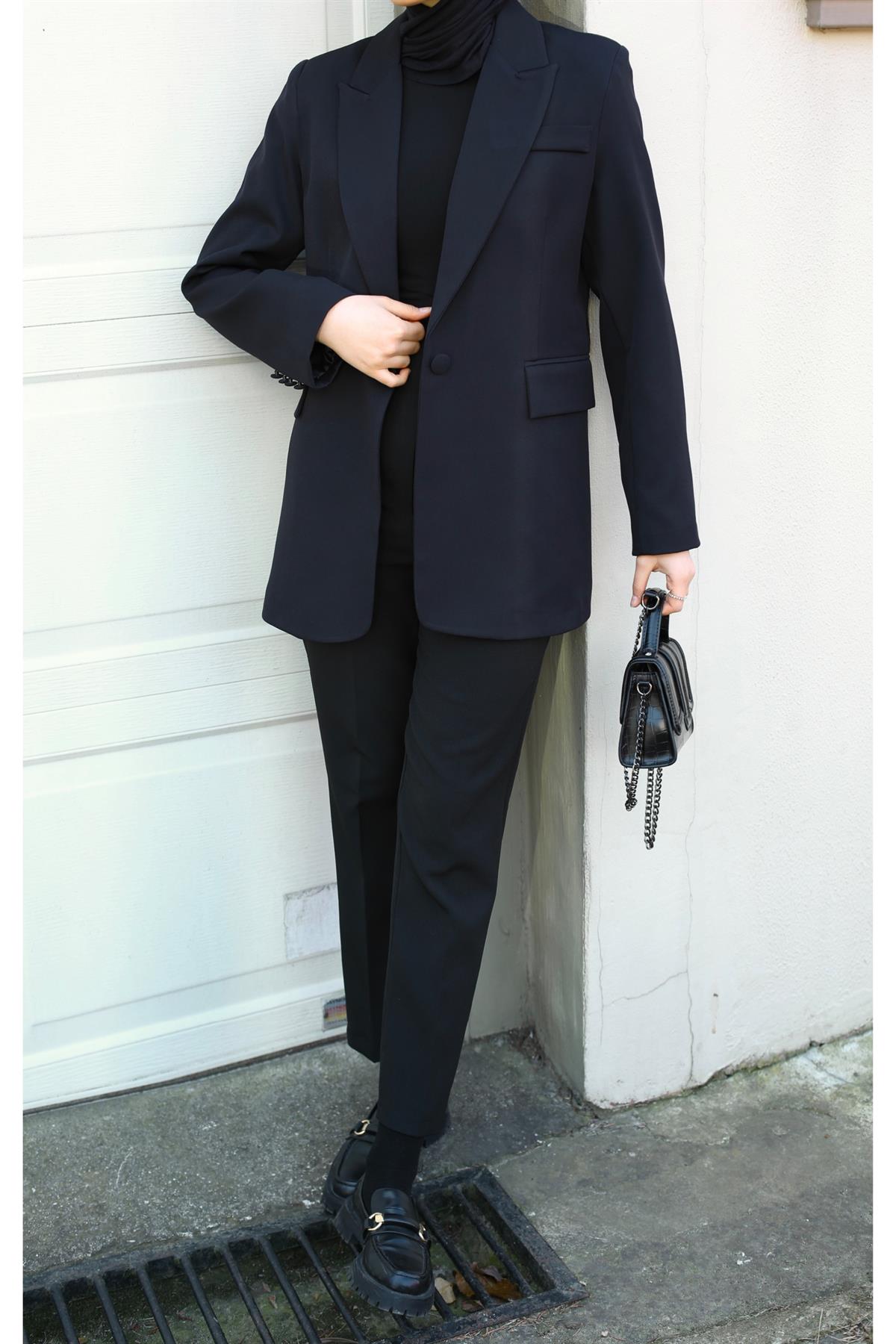 Tek Düğme Siyah Blazer