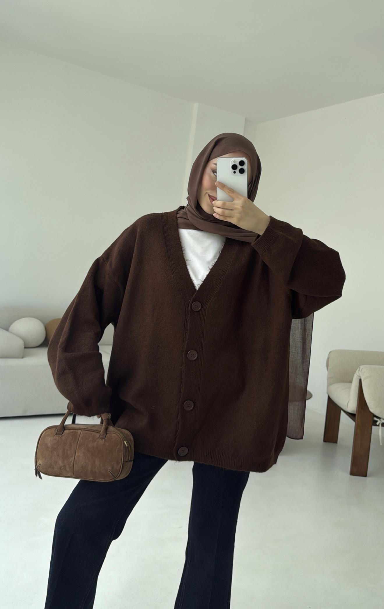 Oversize Yünlü Kazak Kahve