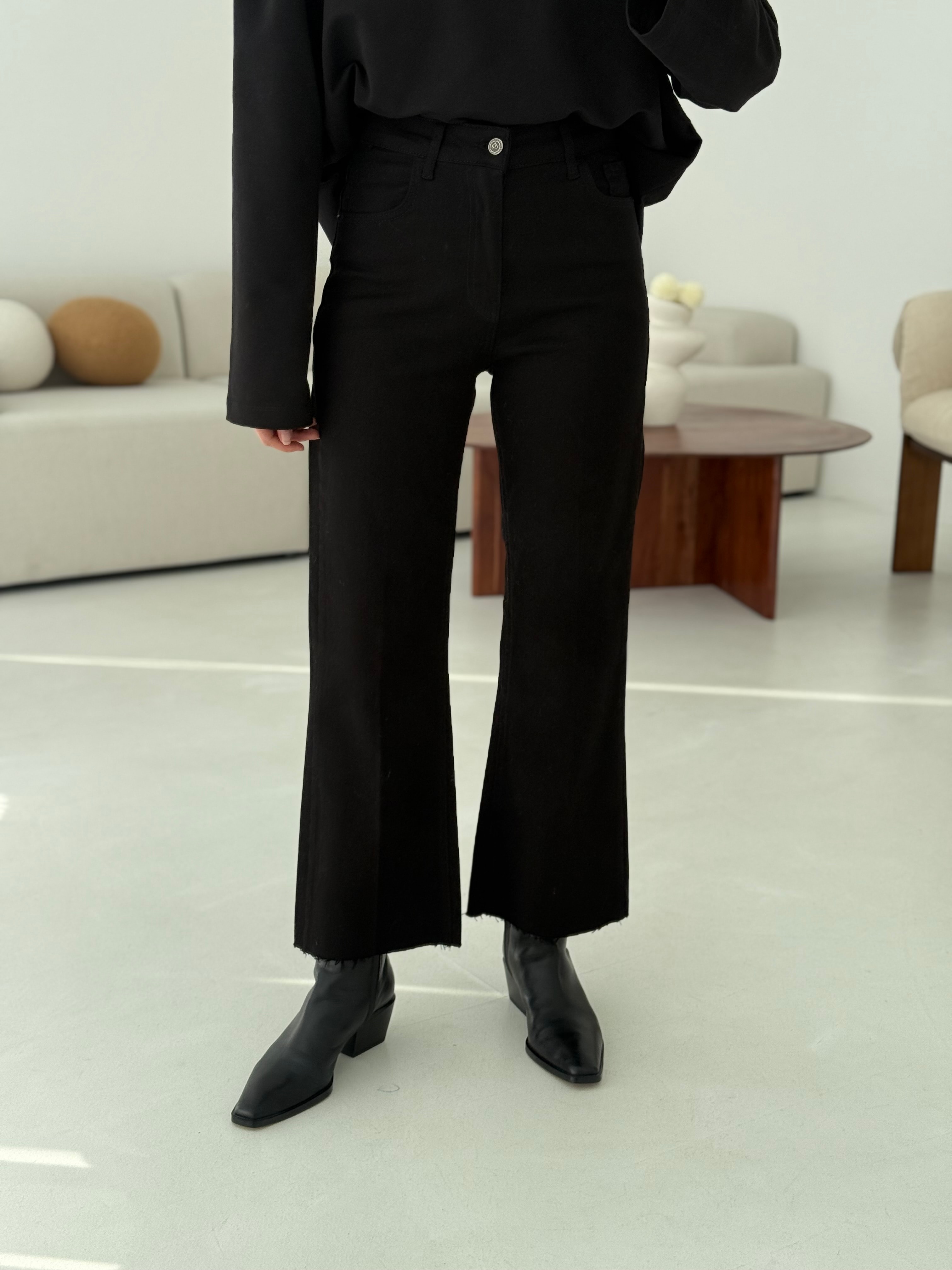 Premium Paçası Kesik Flare Jean Siyah