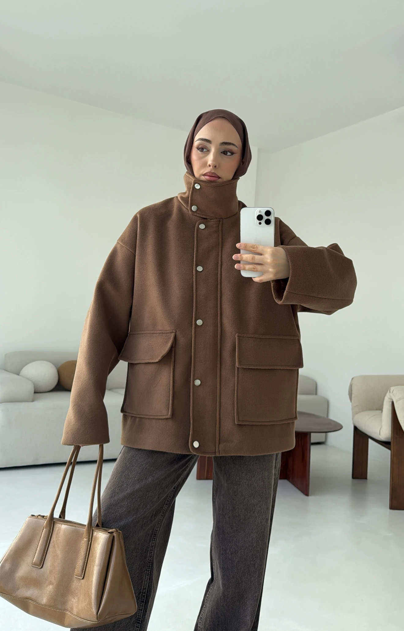 Klapalı Tasarım Kaban Kestane Kahve