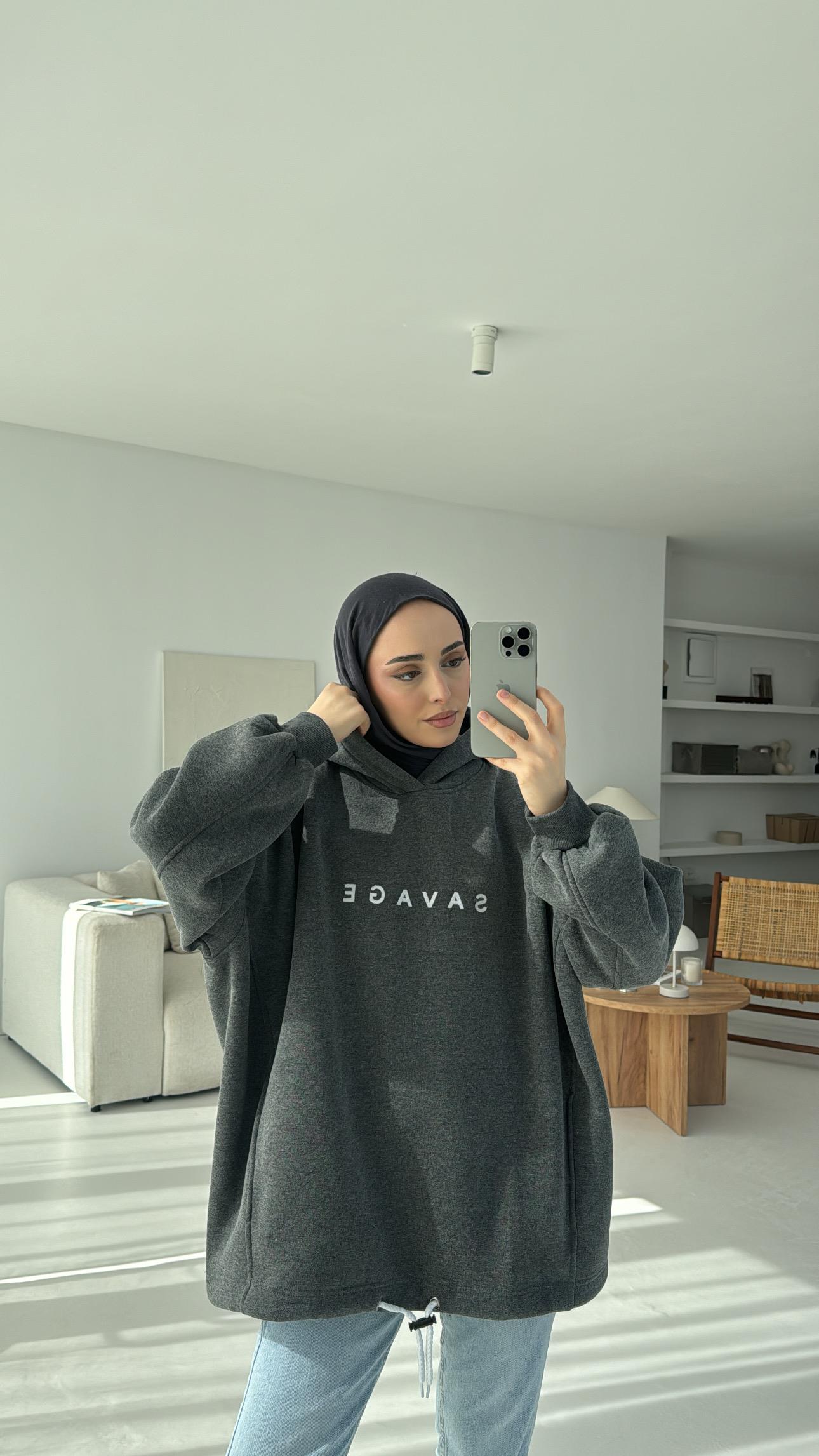 Savage Baskılı Swetshirt Antrasit