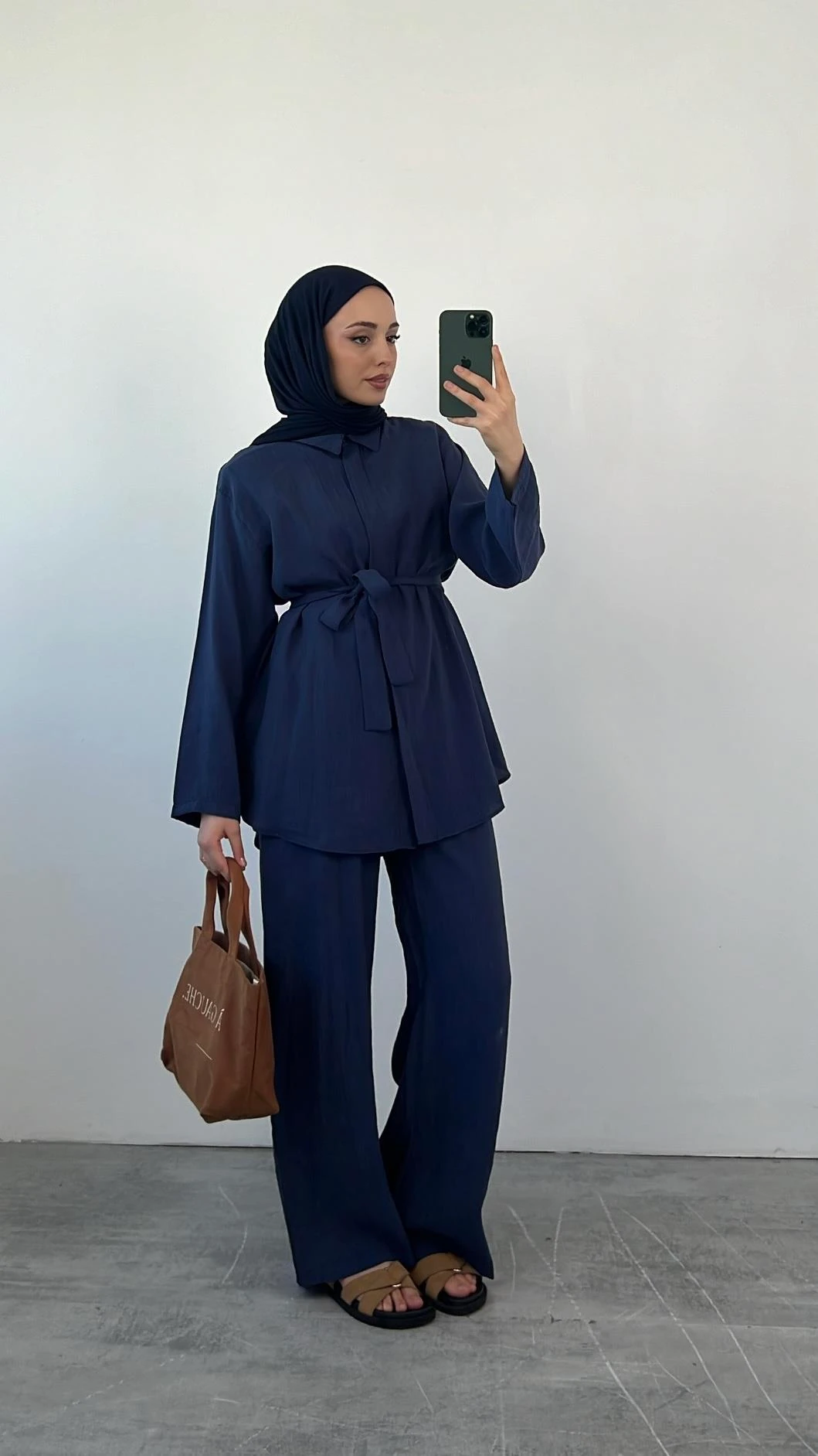 Tencel Seyyar Kemerli Takım Lacivert