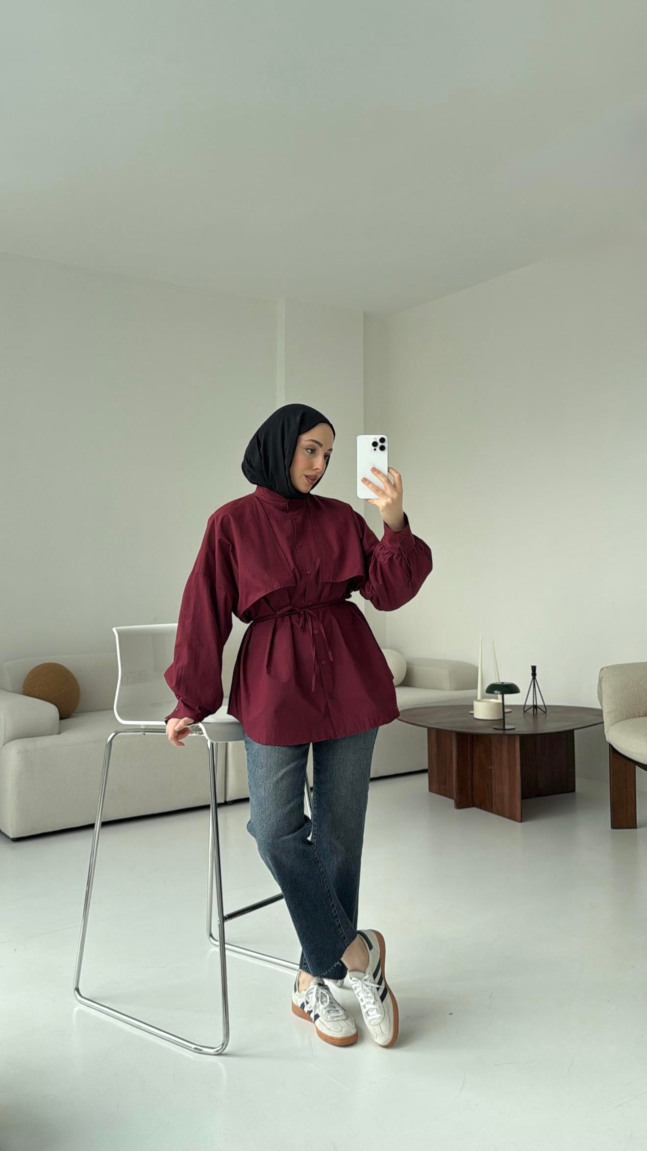 Bordo Bağlamalı Gömlek