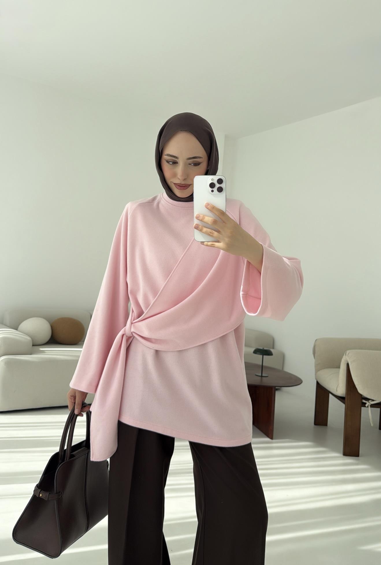 Yandan Şallı Tunik Pembe