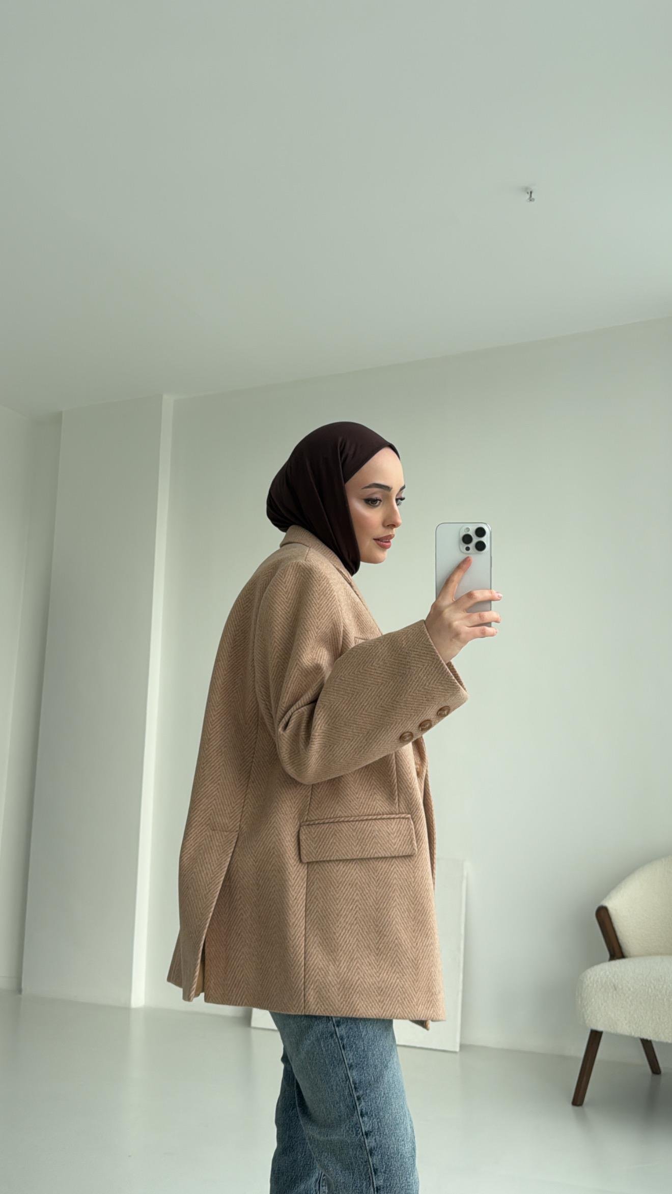 Kaşe Kruvaze Ceket Camel