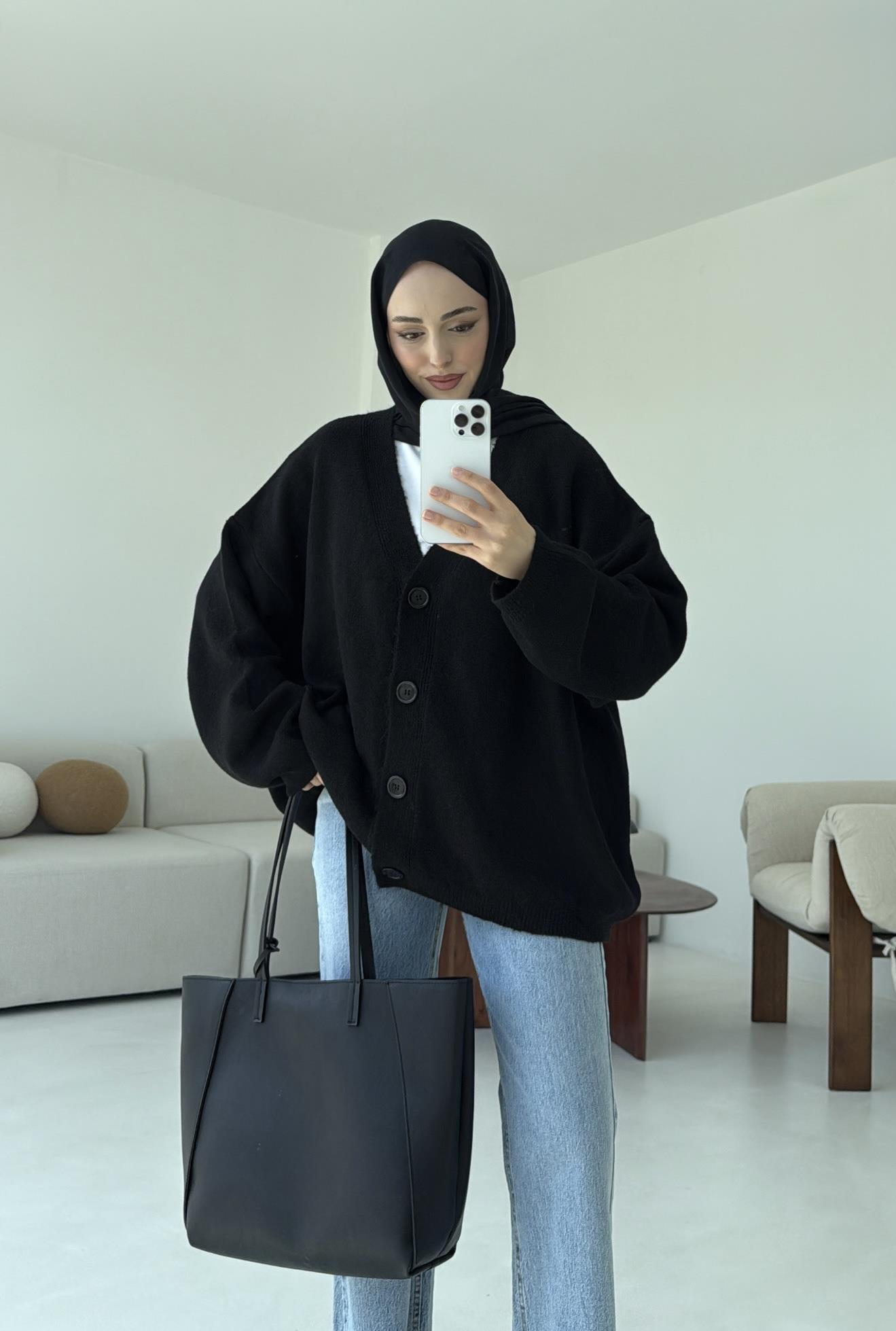 Oversize Yünlü Kazak Siyah