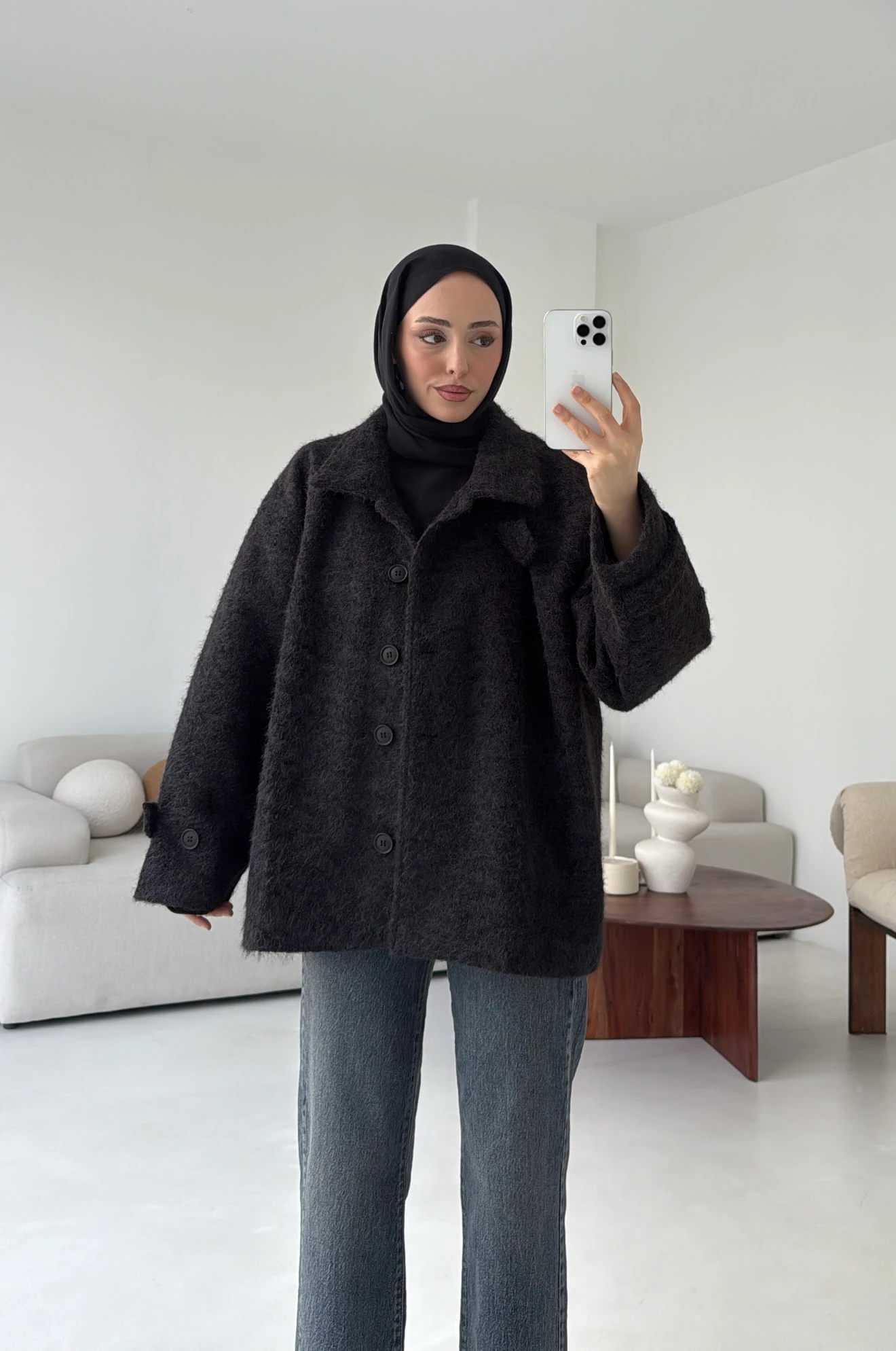 Boucle Yaka Detay Kaban Siyah