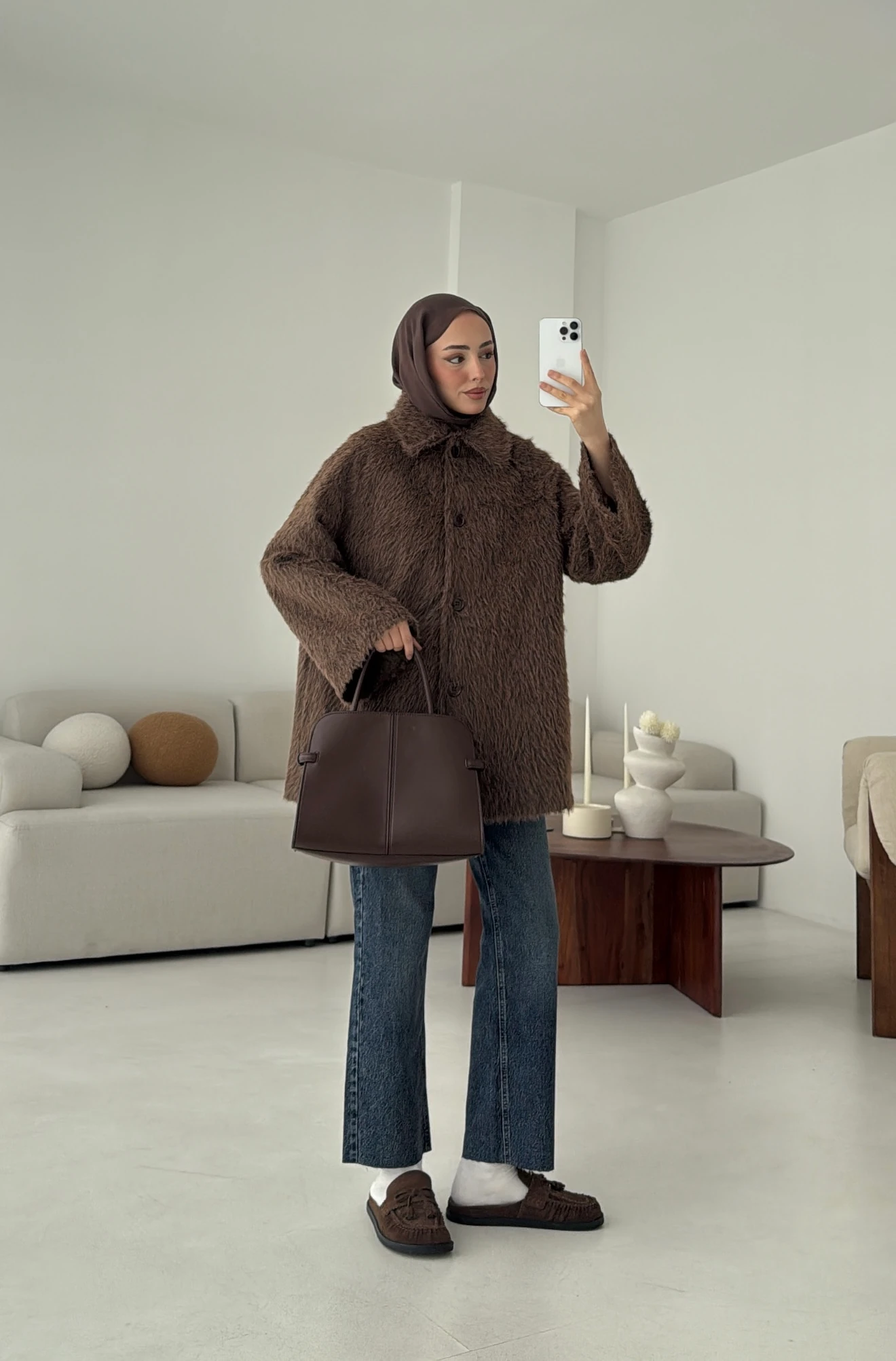 Mohair Reglan Kol Kaban Kahve