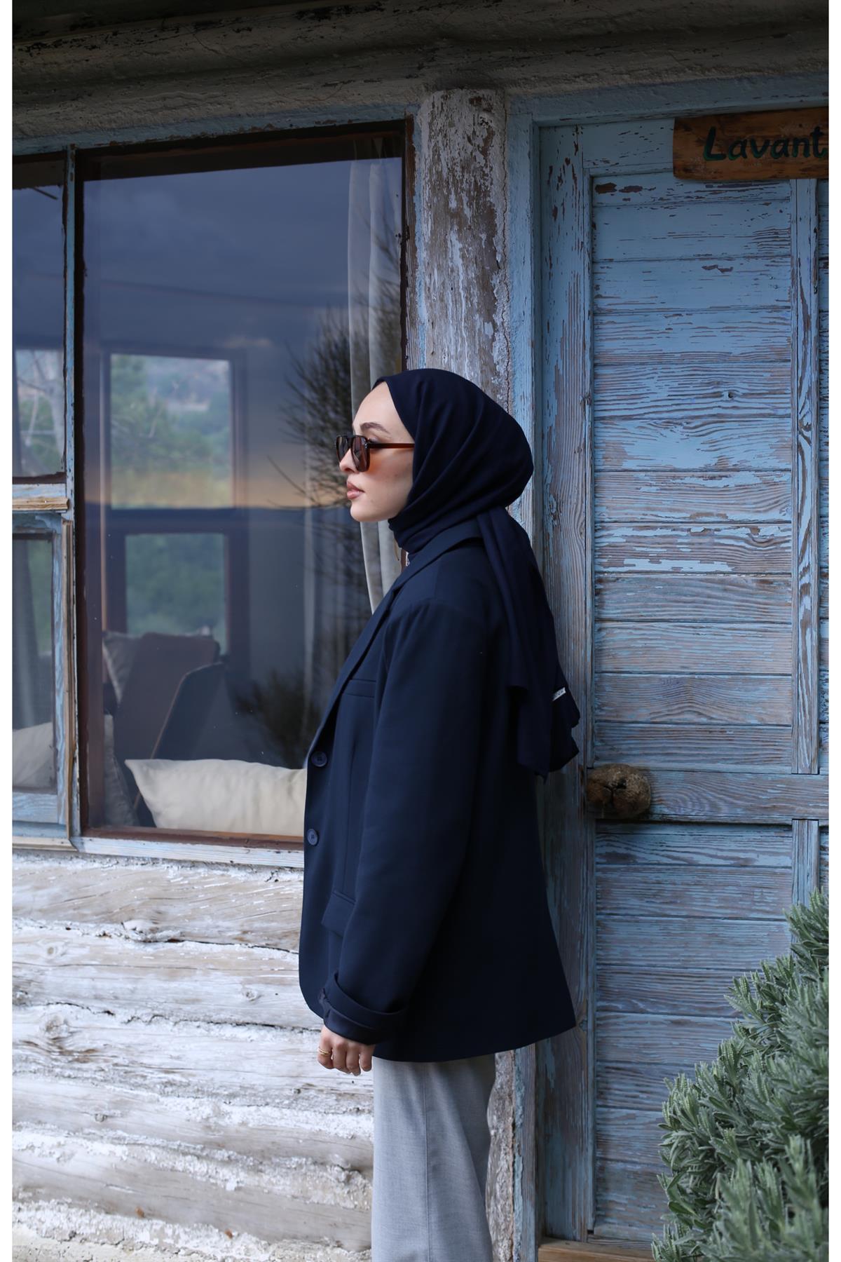 Oversize Kesim Blazer Ceket Lacivert