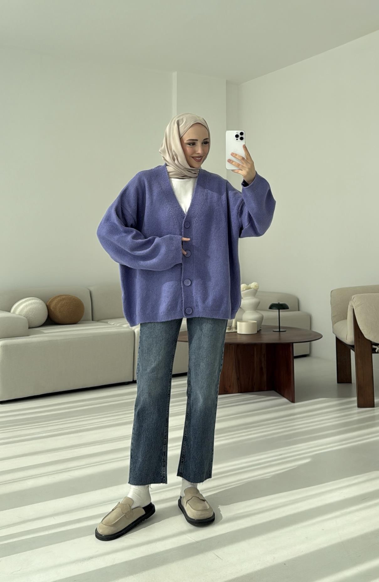 Oversize Yünlü Kazak Lila