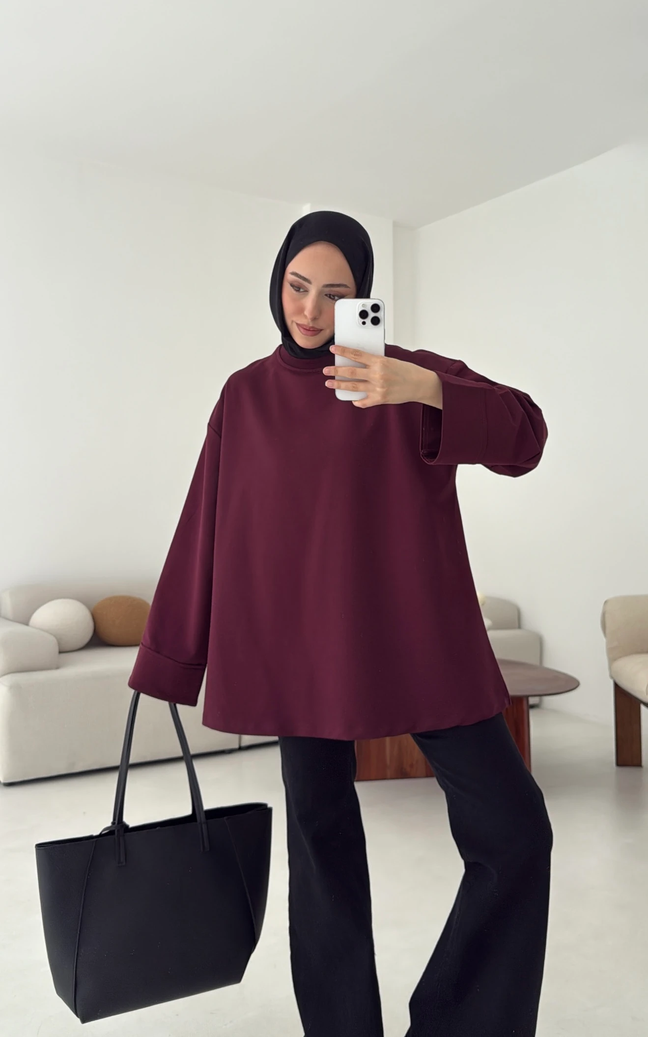 Dikiş Detay Basic Sweat Mürdüm