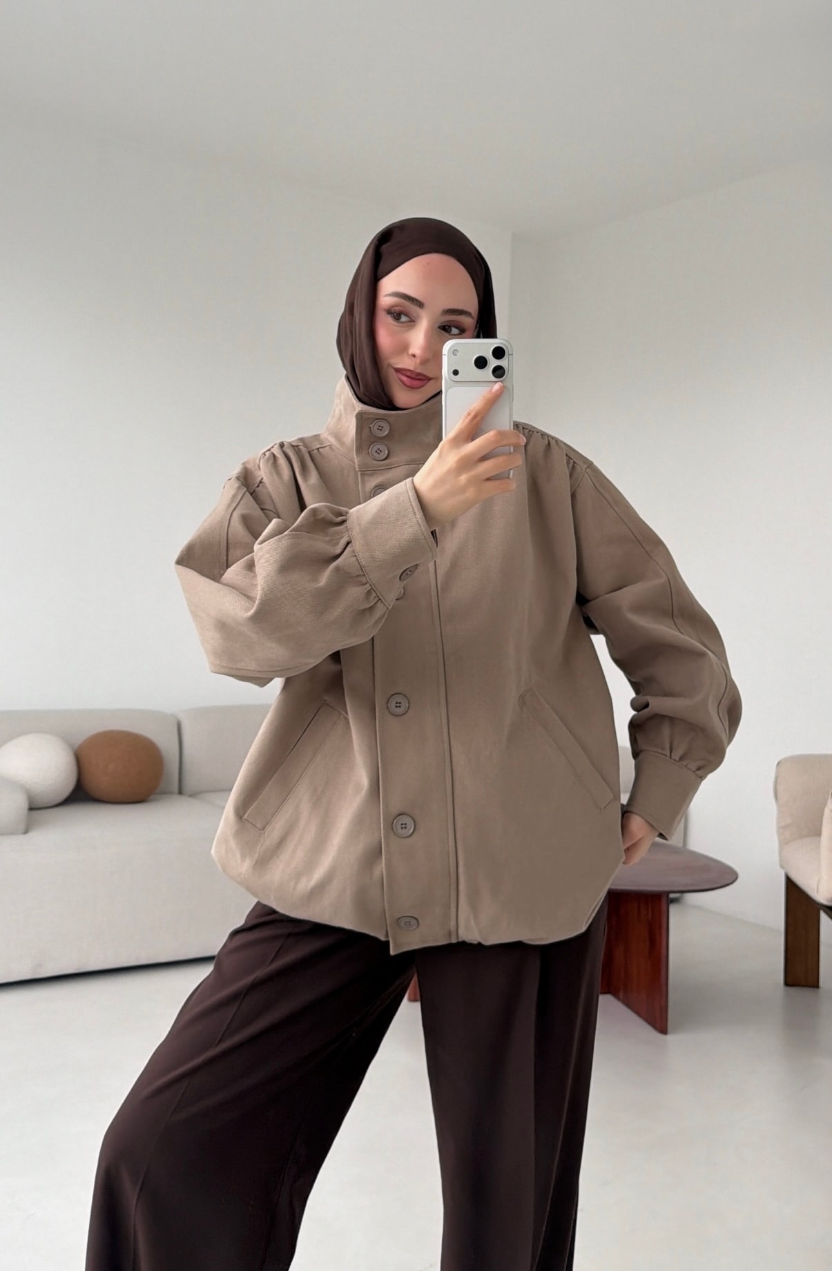 Bomber Gabardin Ceket Bej