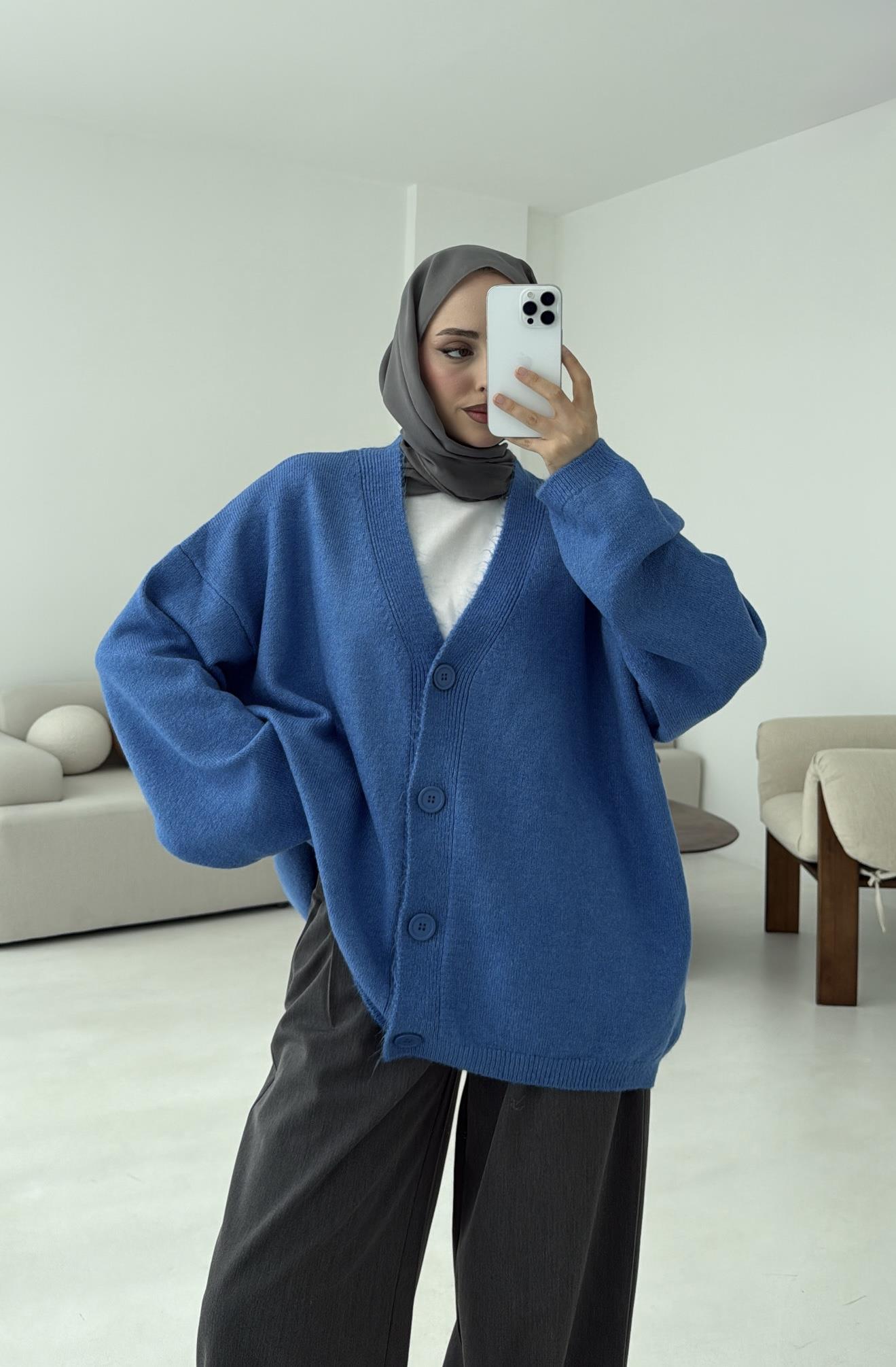 Oversize Yünlü Kazak Mavi