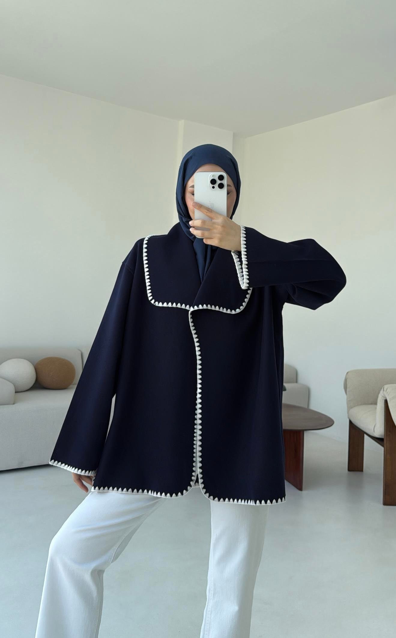 Dikişli Kaşe Ceket Lacivert