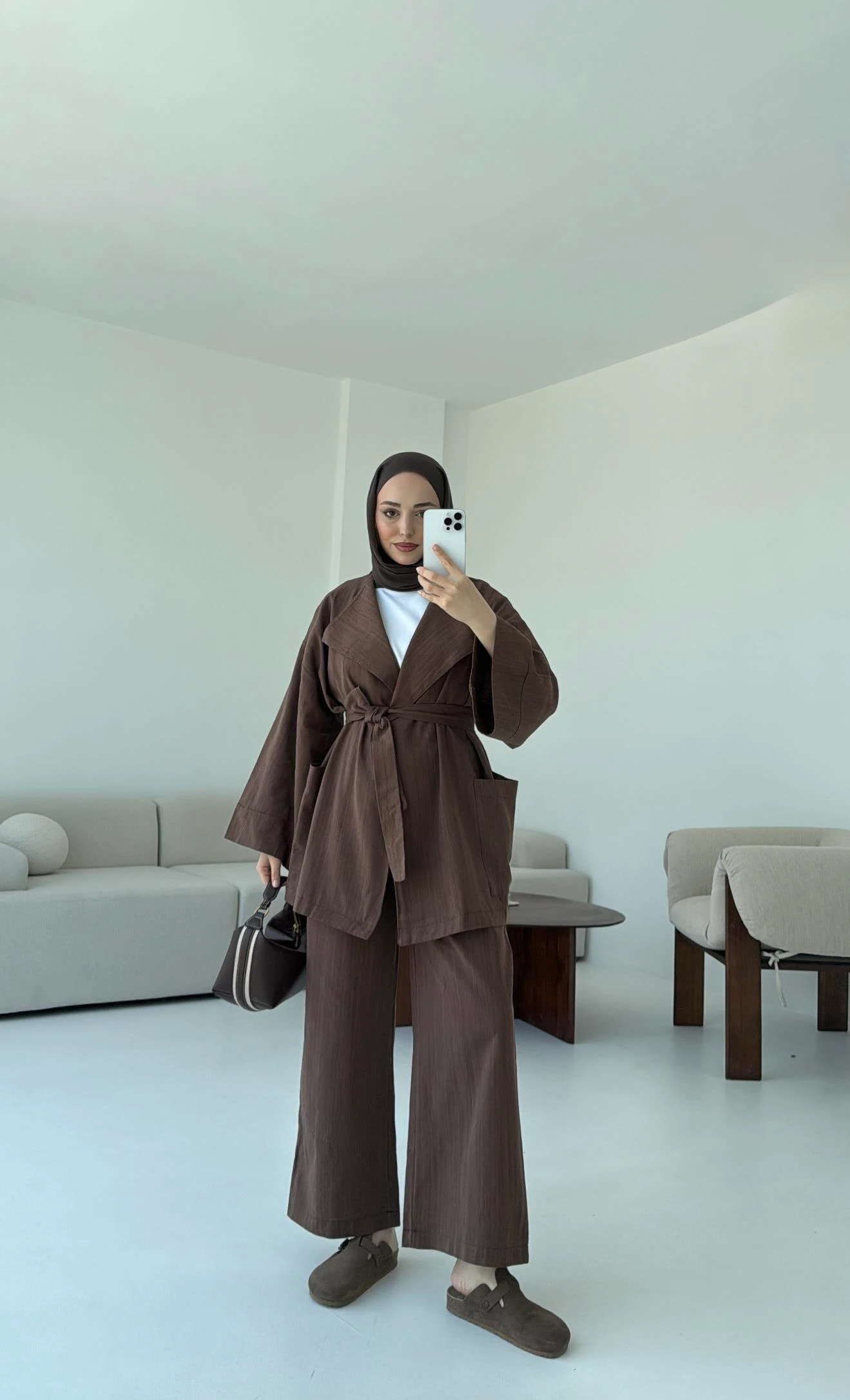 Keten Ceketli Takım Kahve